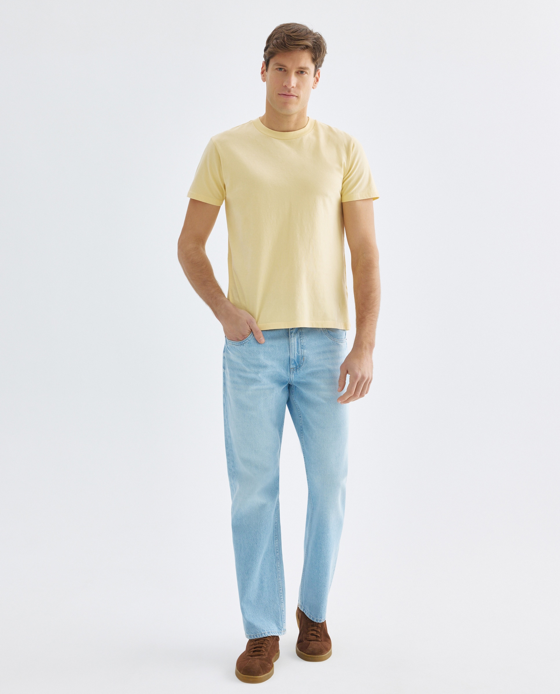 Camiseta de hombre manga corta cuello caja lisa 310 Amarillo claro-2