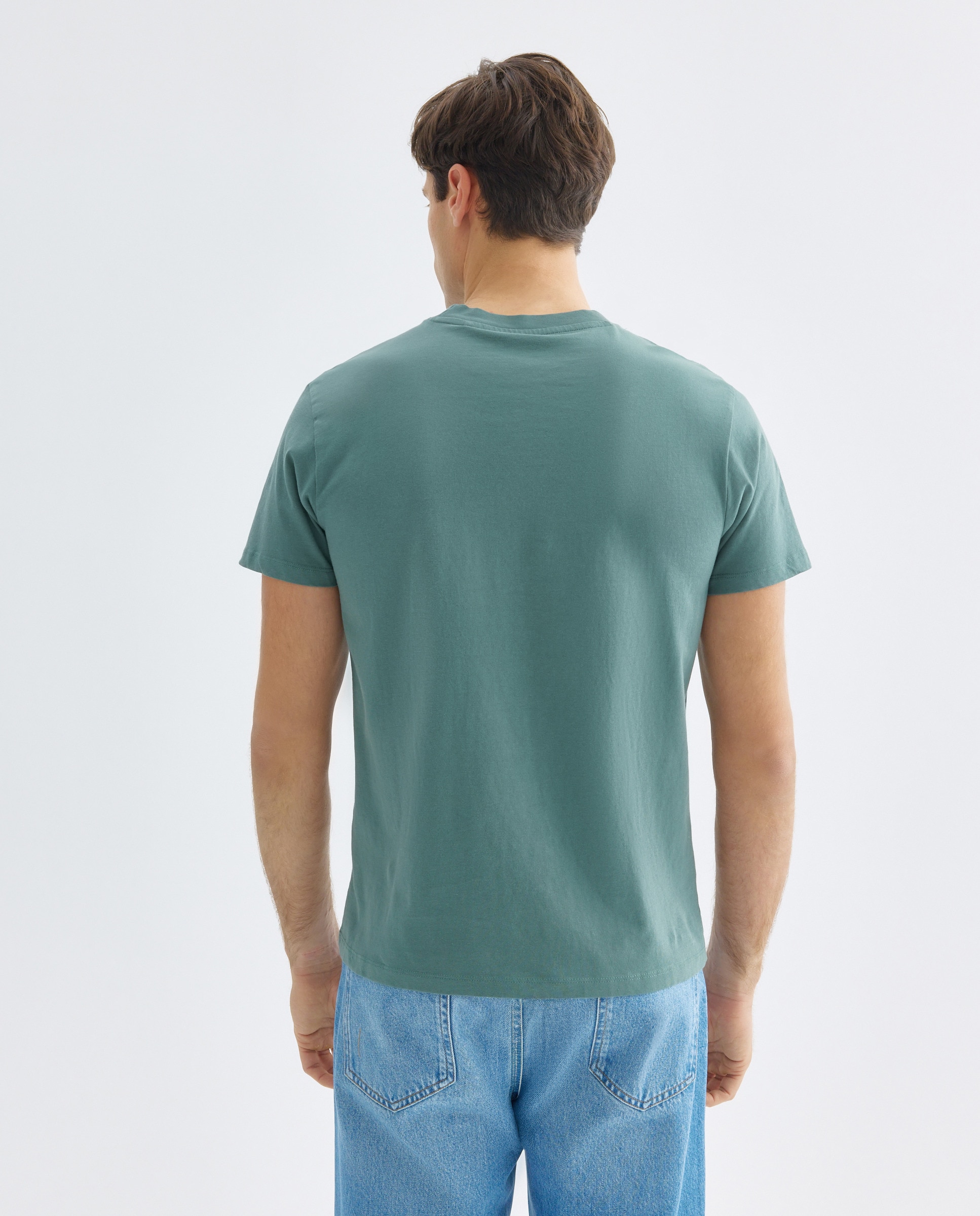 Camiseta de hombre manga corta cuello caja lisa Verde-3