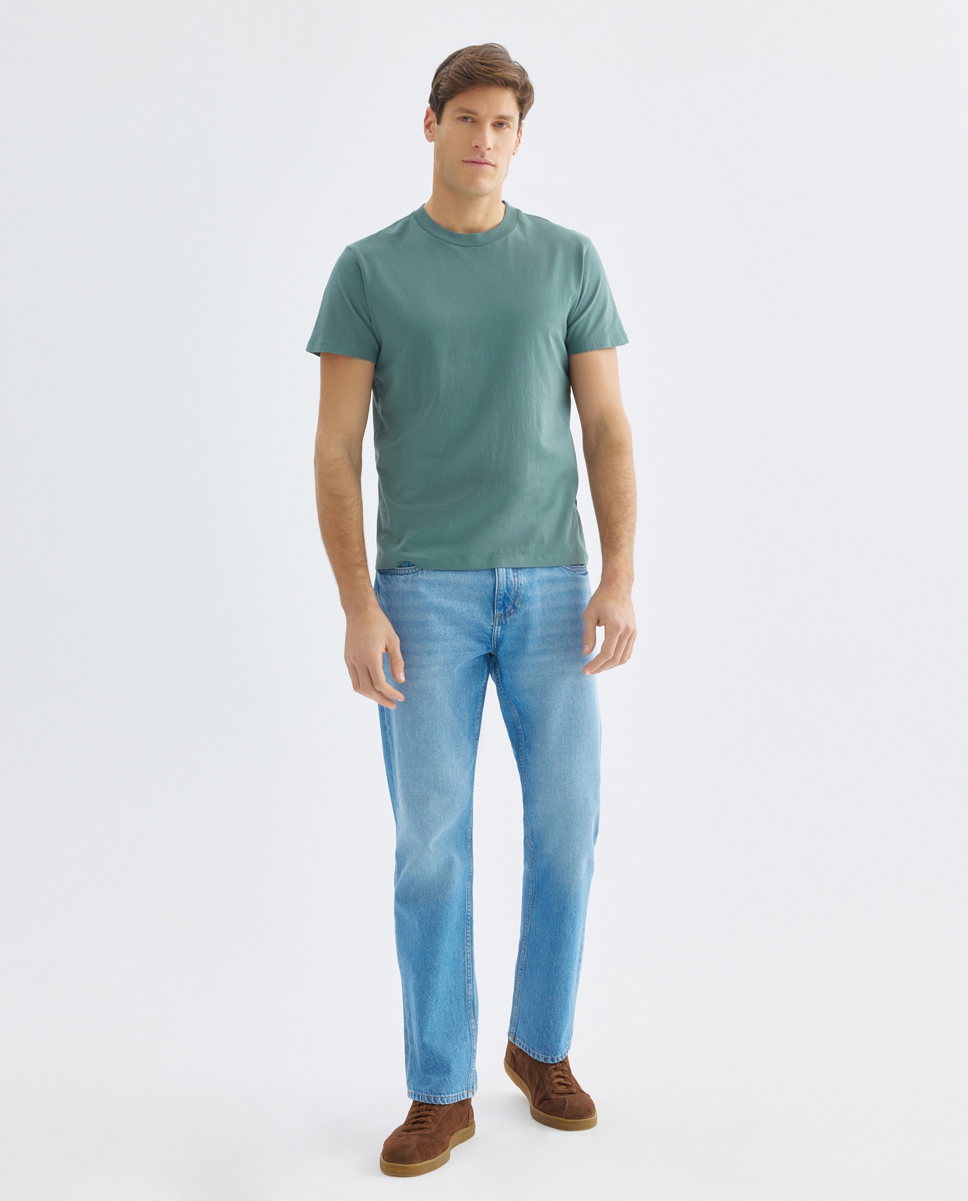 Camiseta de hombre manga corta cuello caja lisa Verde-2