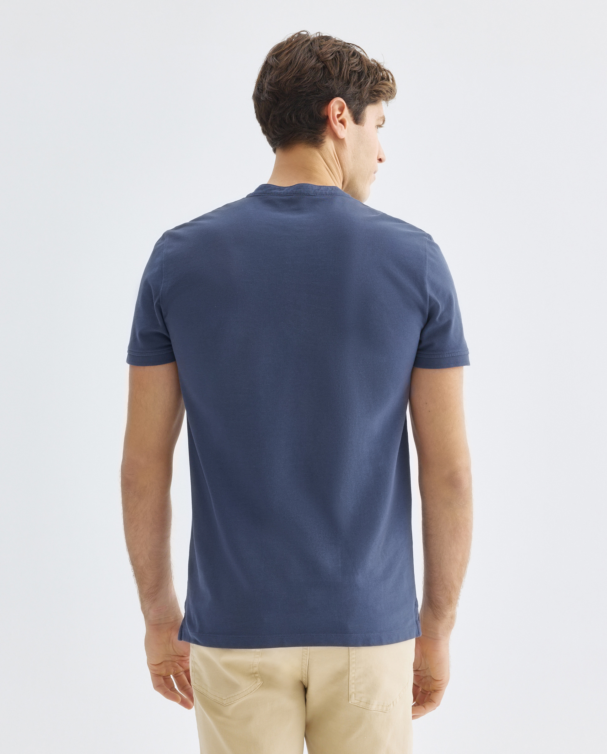 Polo de hombre manga corta cuello mao pique lavado Azul marino-3