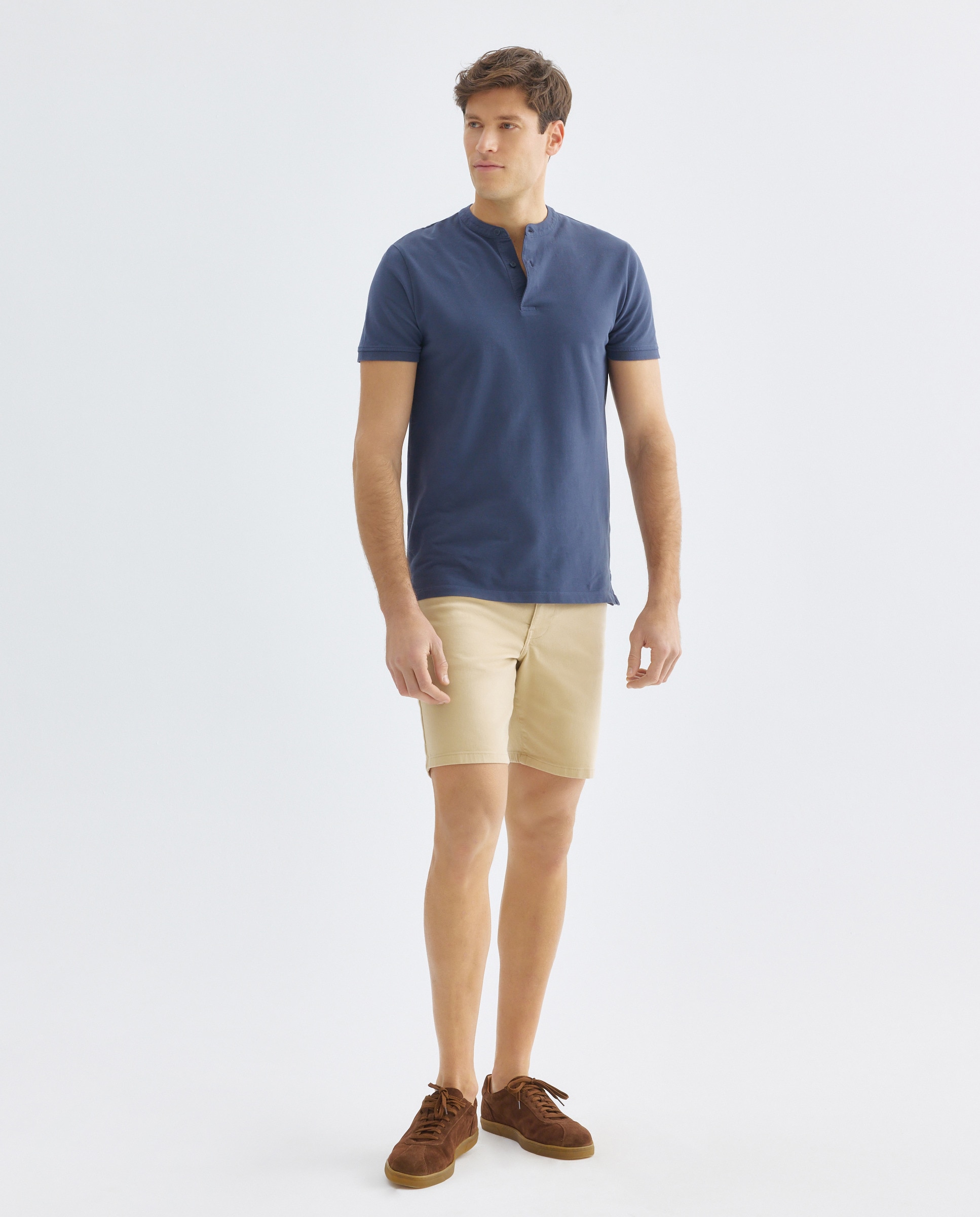 Polo de hombre manga corta cuello mao pique lavado Azul marino-2
