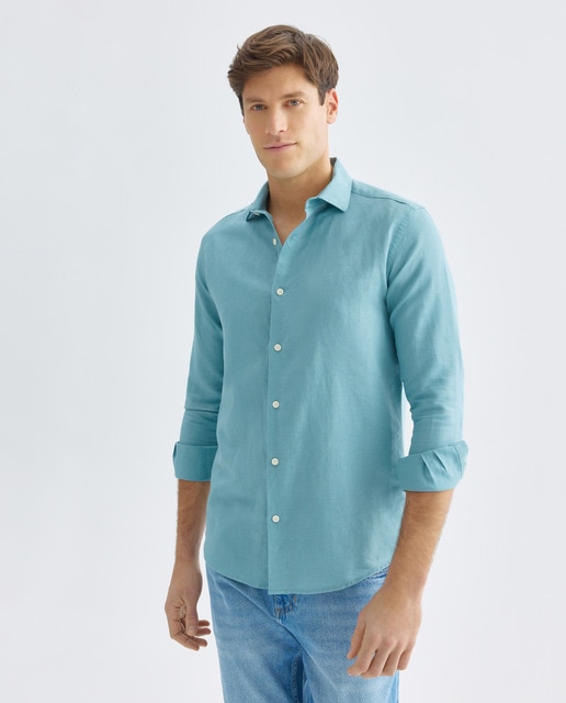 Imagen 0 de Camisa sport hombre lino y algodón lisa