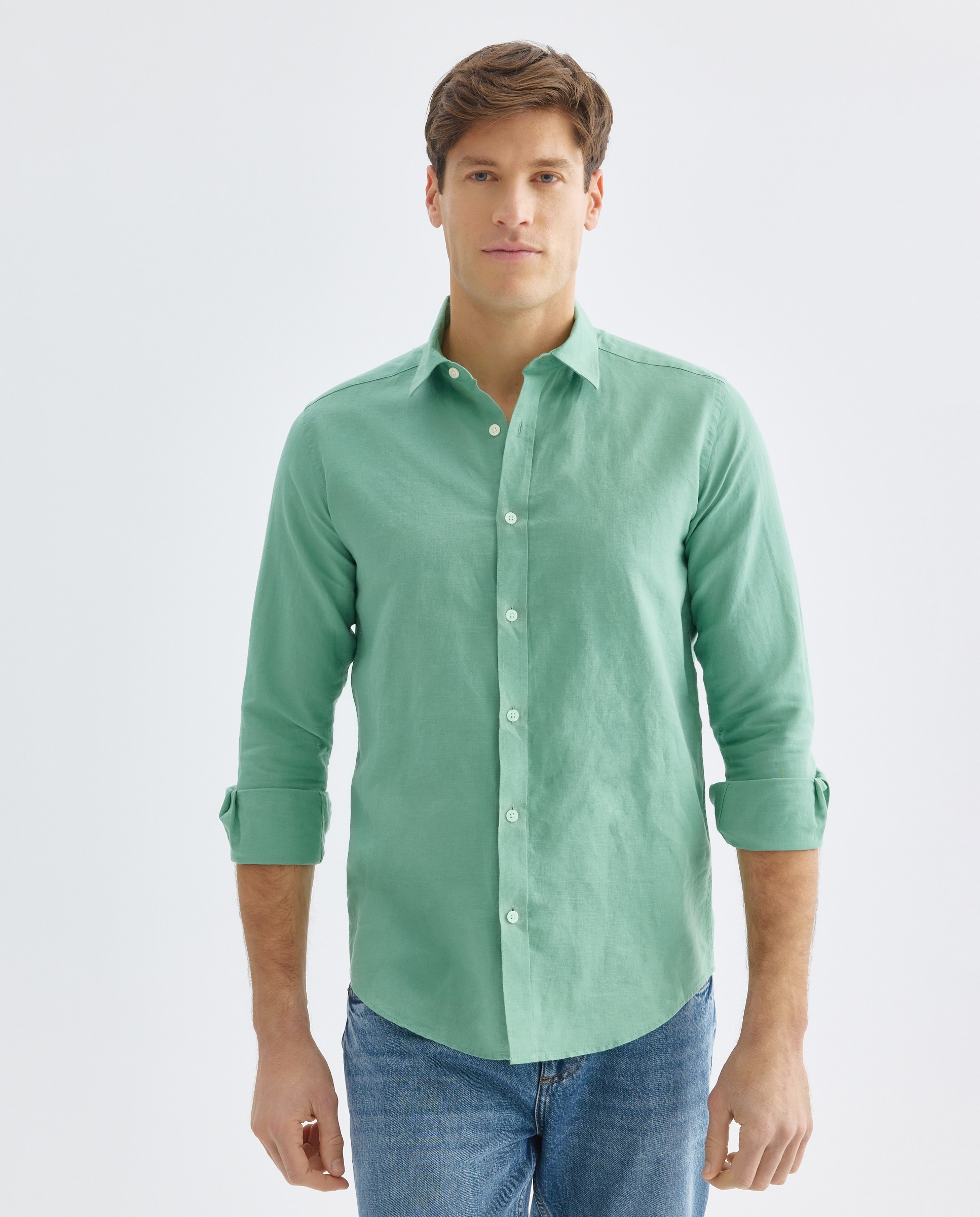 Imagen 0 de Camisa sport hombre lino y algodón lisa