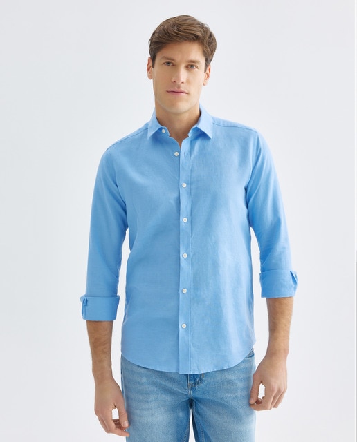 Imagen 0 de Camisa sport hombre lino y algodón lisa