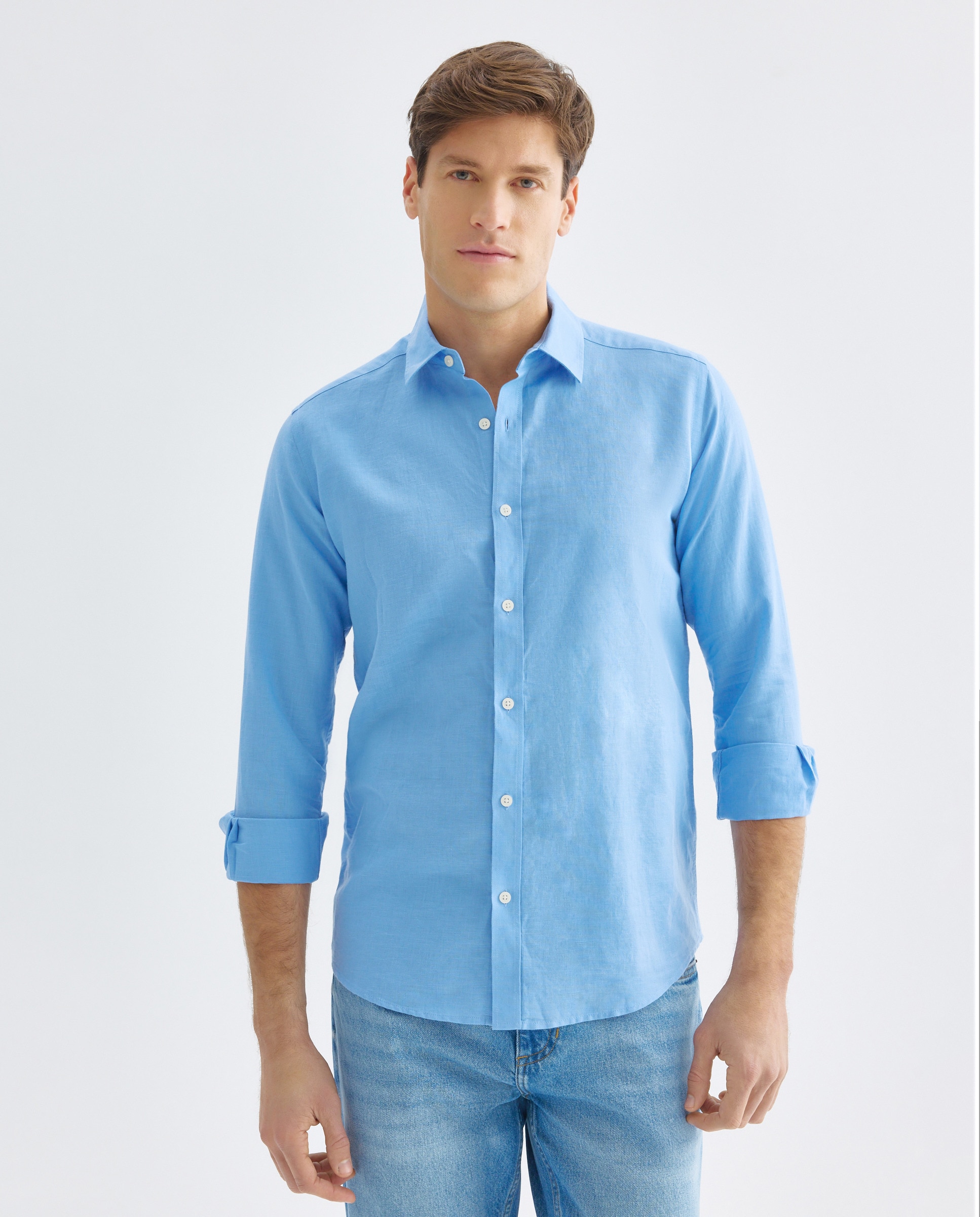 Imagen 0 de Camisa sport hombre lino y algodón lisa