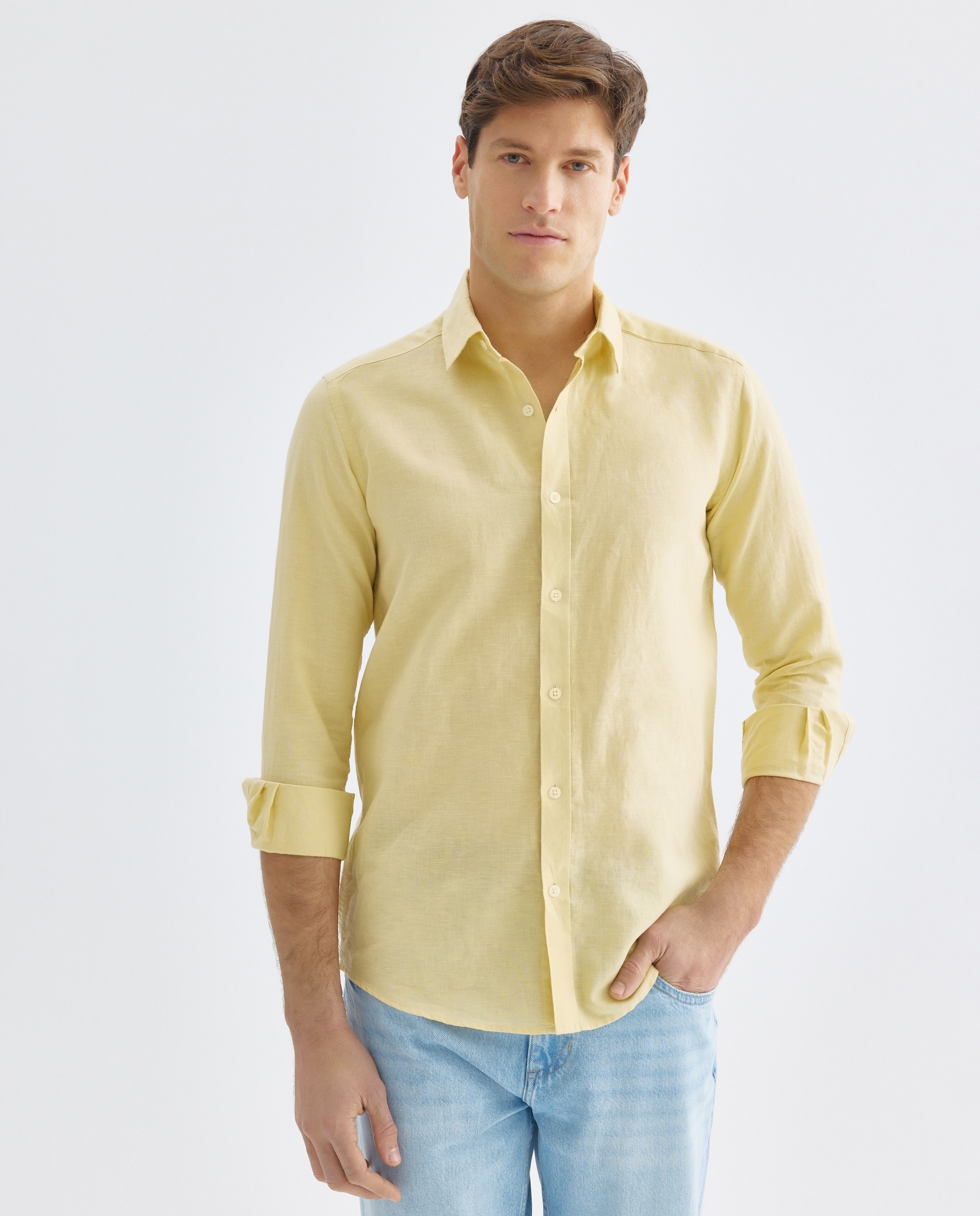 Imagen 0 de Camisa sport hombre lino y algodón lisa