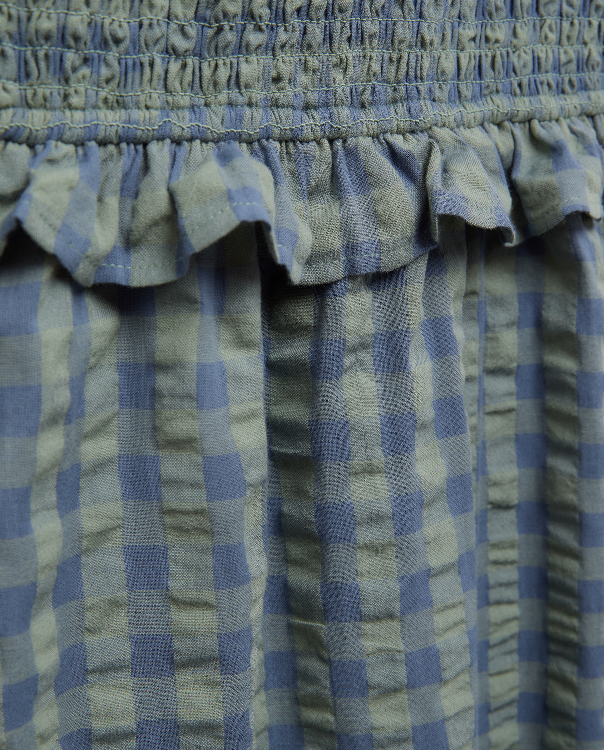 Vestido de mujer de cuadros fruncido Azul-5