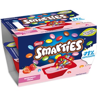 Mix-in yogur cremoso de fresa 76% leche con smarties de chocolate pack 2 unidades 128 g - Nestle