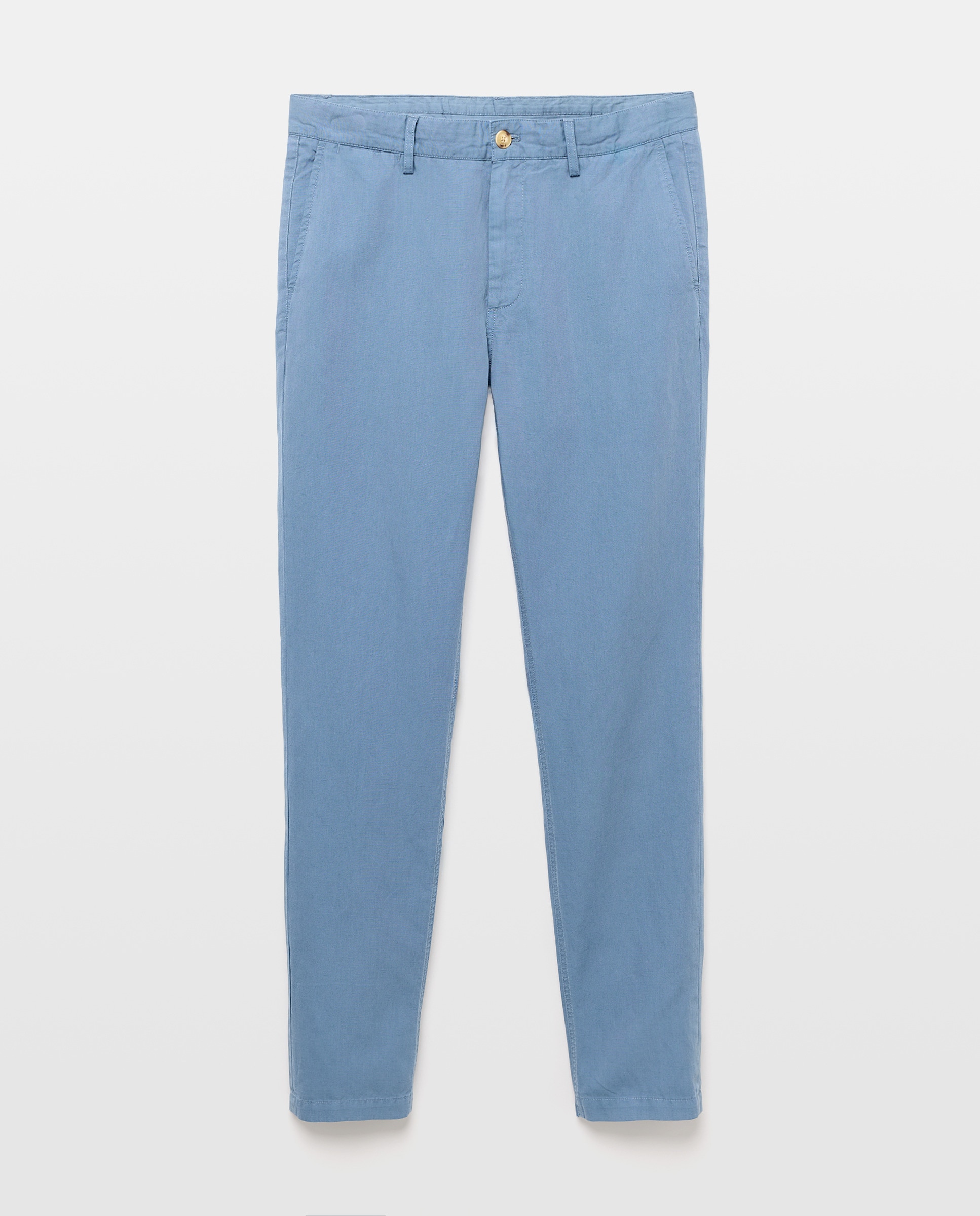 Calças Chino em Mistura de Linho Regular Fit Azul-índigo-4