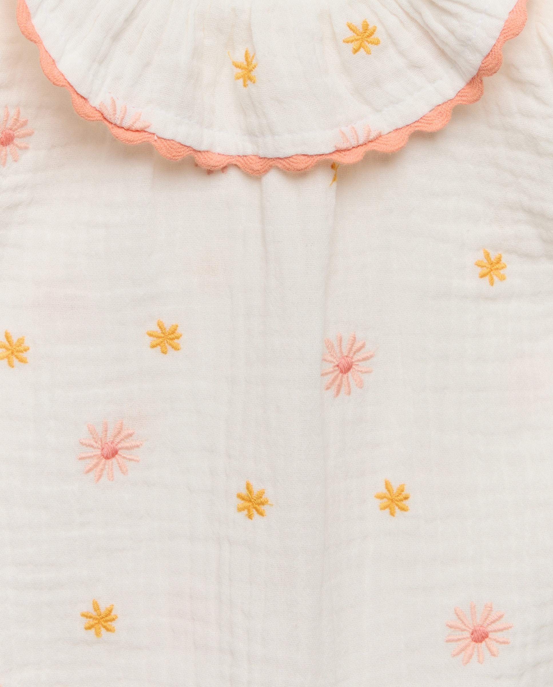 Babygrow de Bebé com Gola em Chiffon e Bordado Floral Cotton Juice Branco-3
