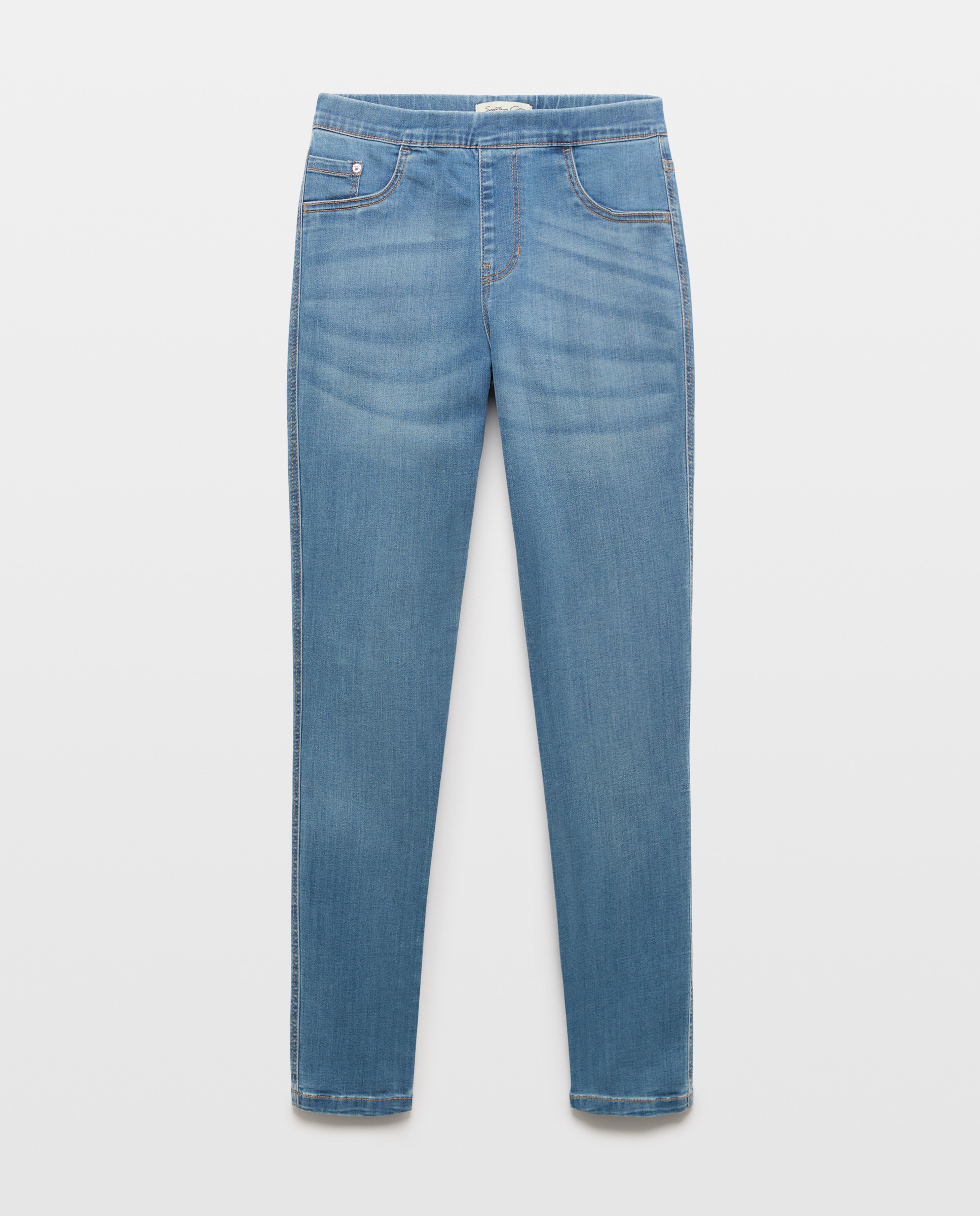 Jeans Lisas com Cintura Elástica Azul pálido-4