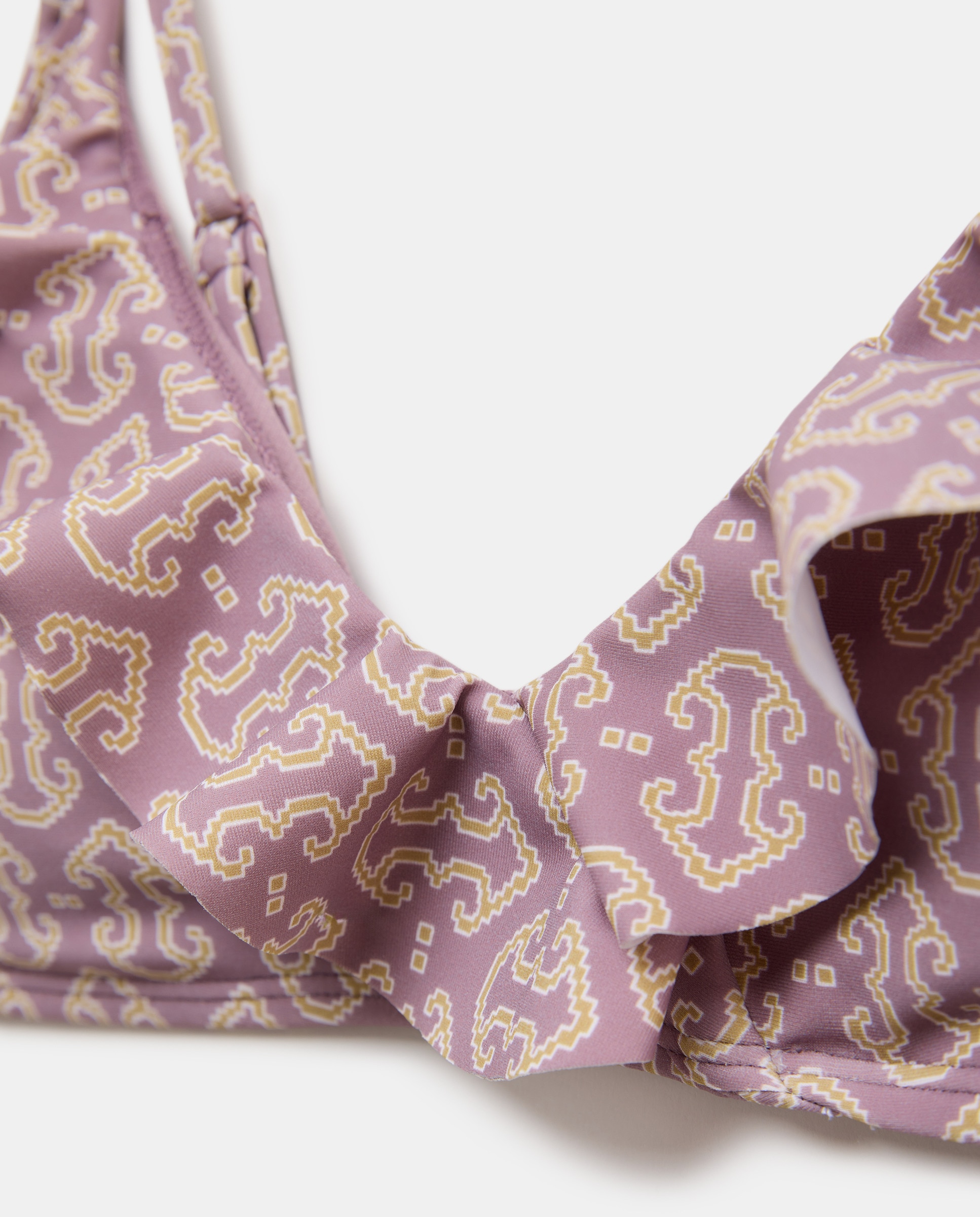 Bikini mujer escote pico volante cruzado Morado-5
