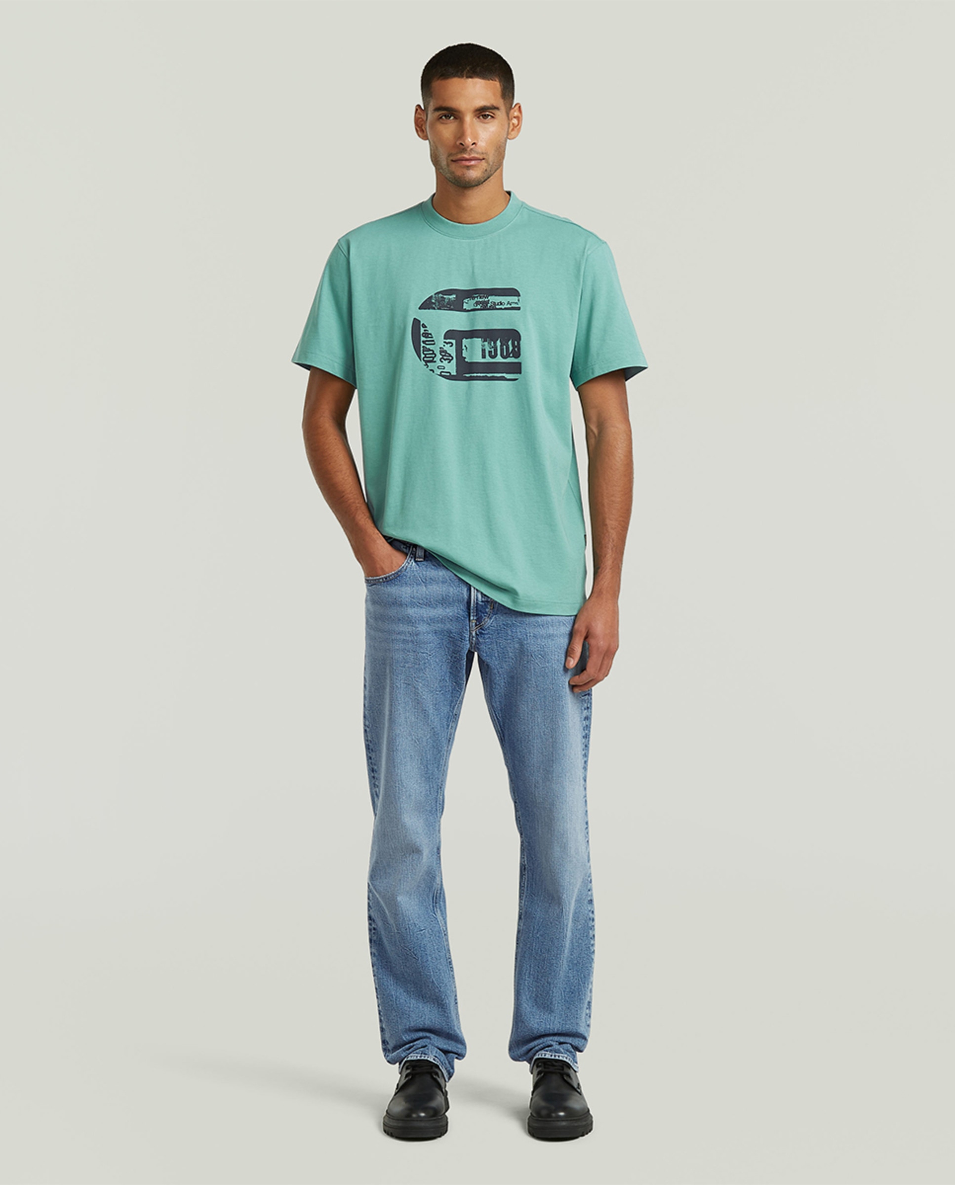T-shirt de Corte Regular com Manga Curta Azul-7