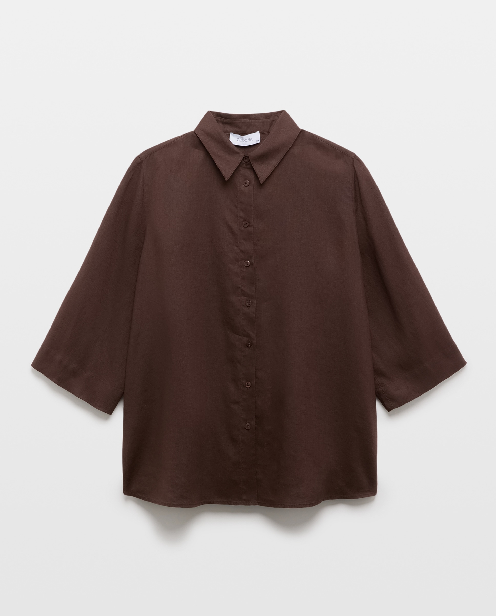 Blusa Aberta Lisa de Linho Castanho-4