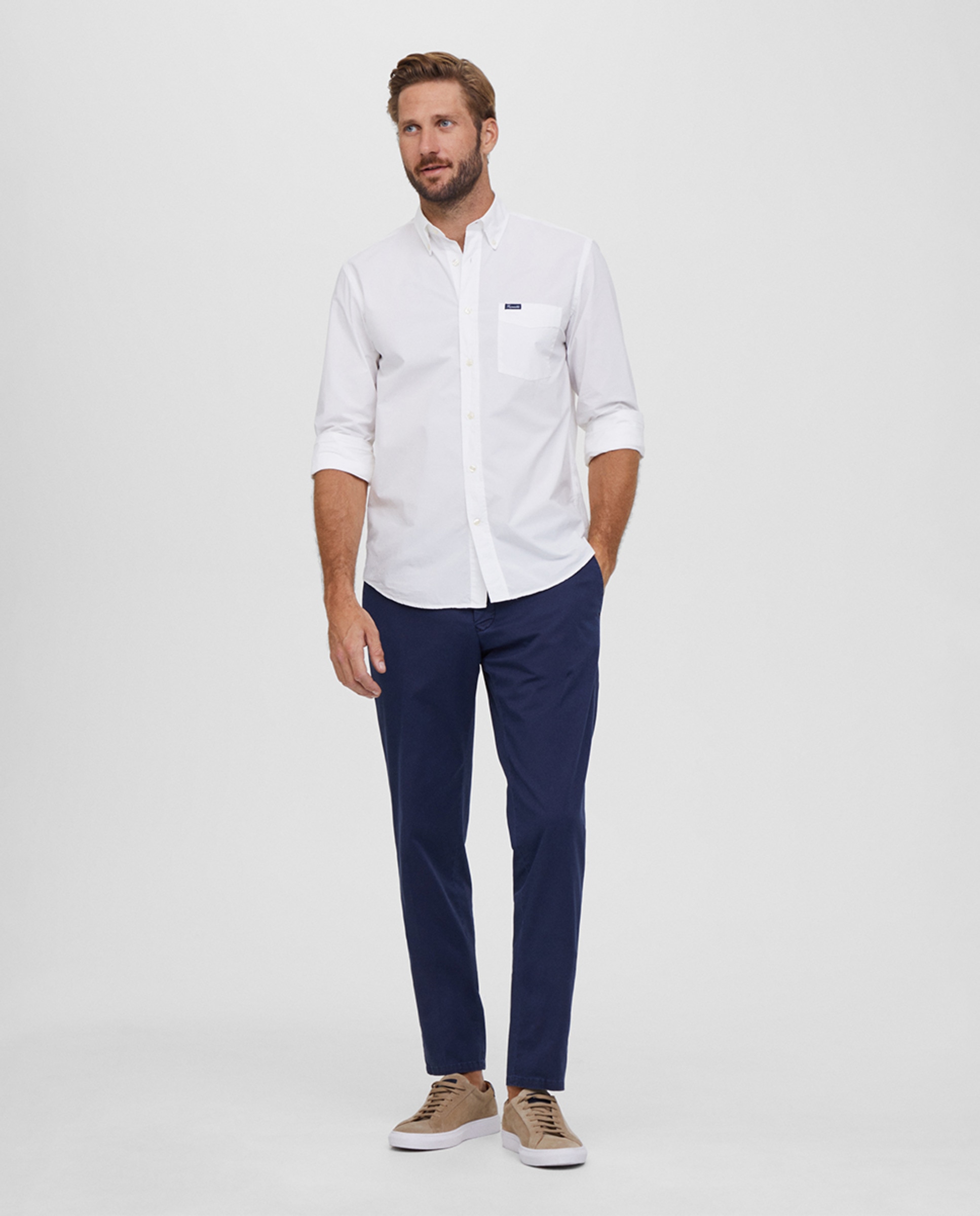 Camisa Classic Fit Lisa com Colarinho de Botão Branco-6