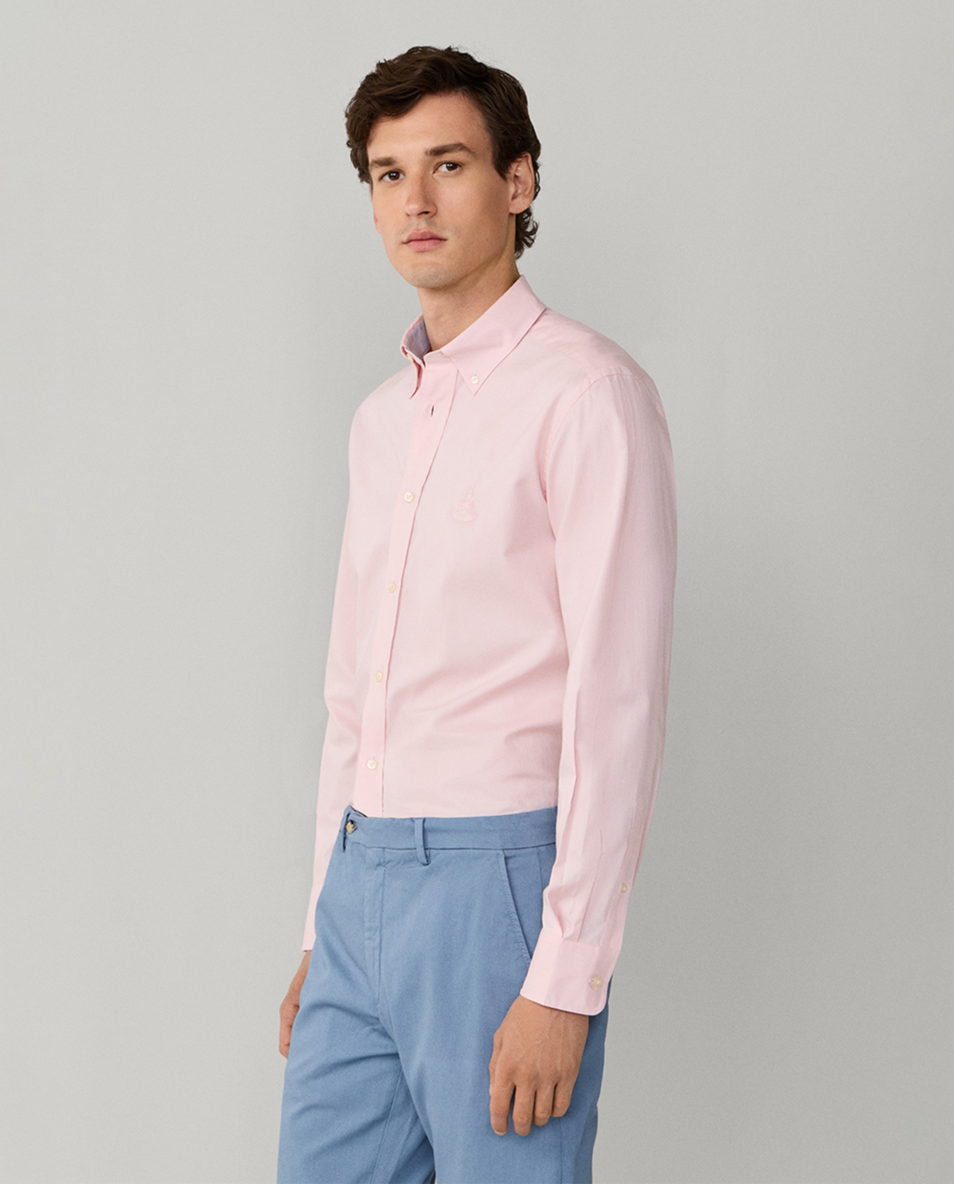 Camisa Regular Fit Lisa de Algodão com Logótipo Birdie Rosa-5