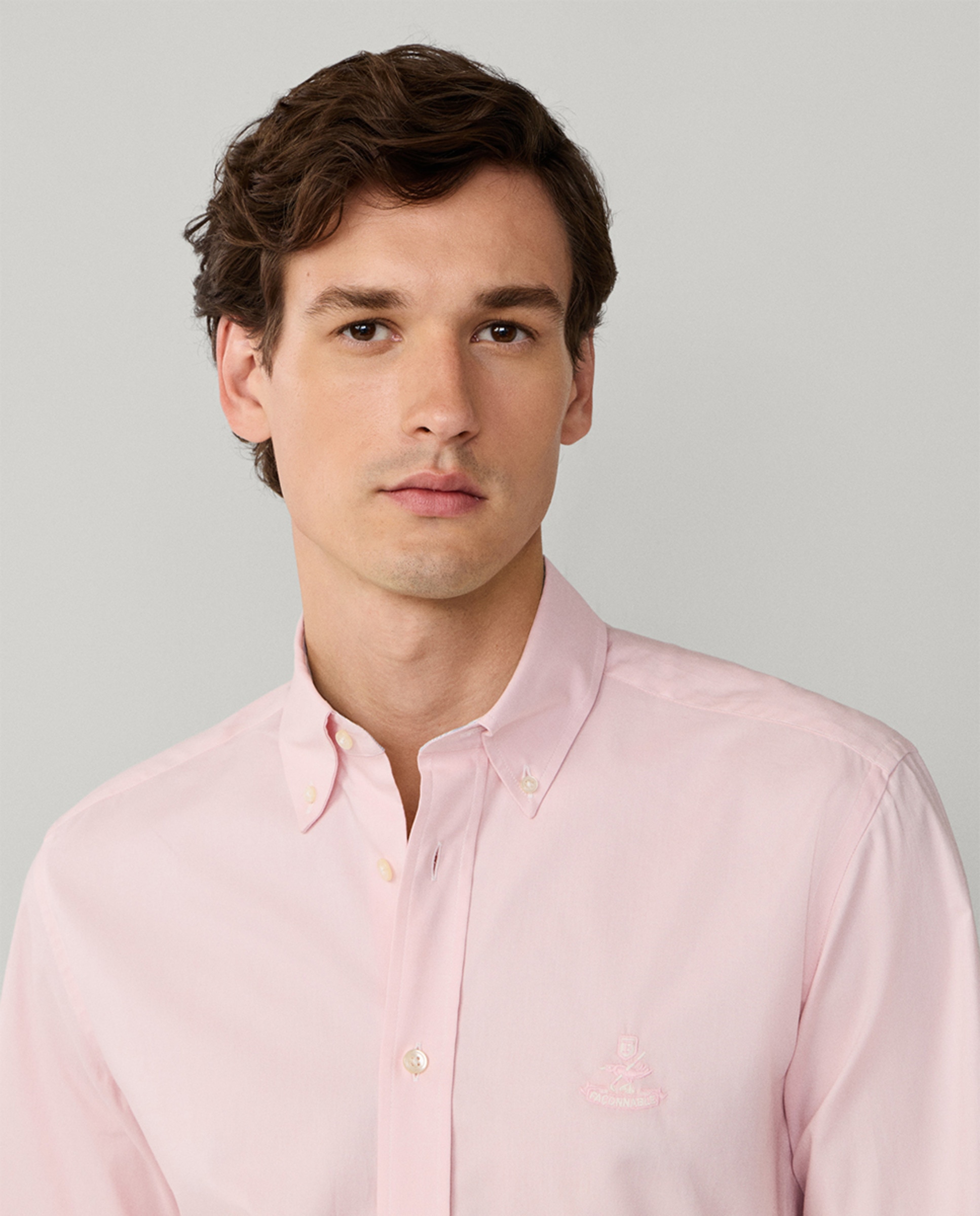 Camisa Regular Fit Lisa de Algodão com Logótipo Birdie Rosa-3