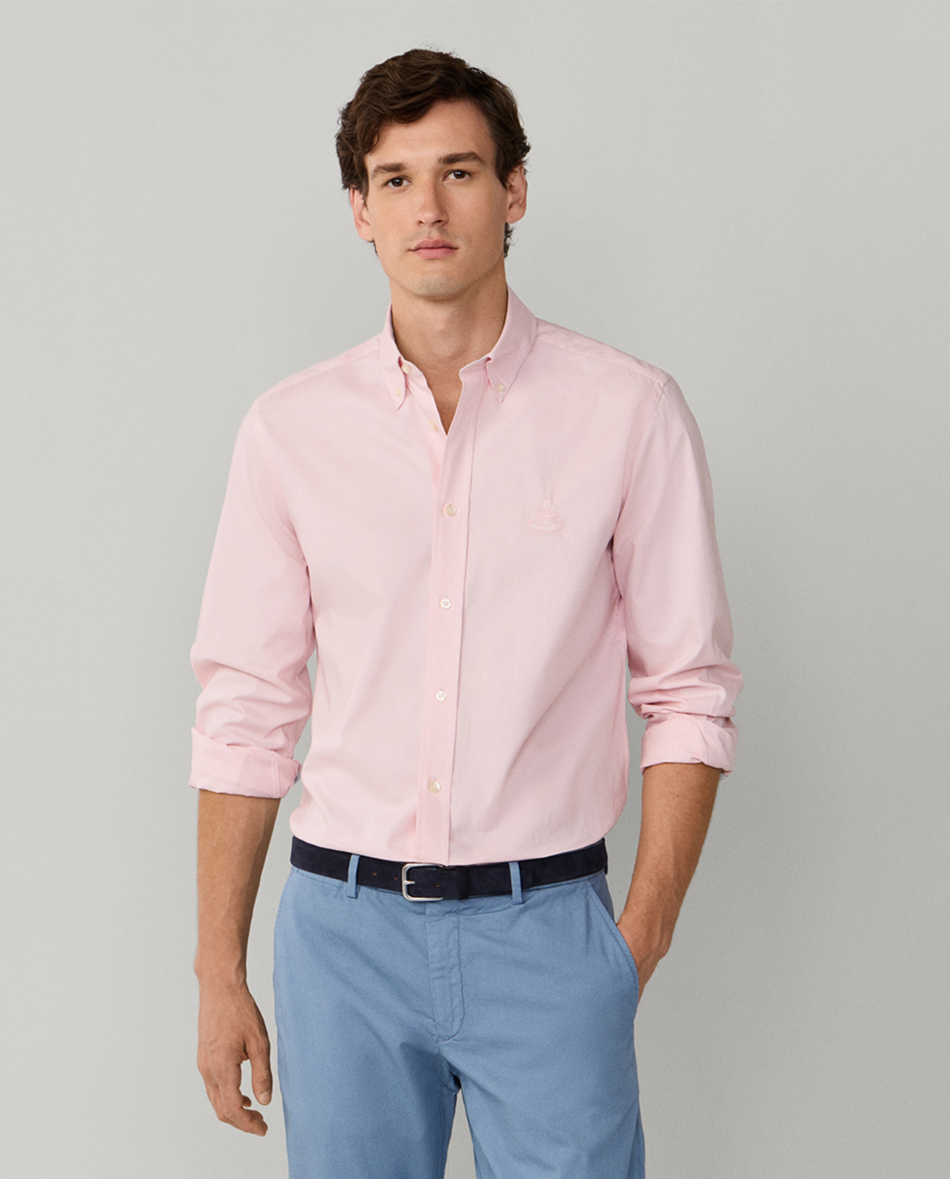 Camisa Regular Fit Lisa de Algodão com Logótipo Birdie Rosa-1