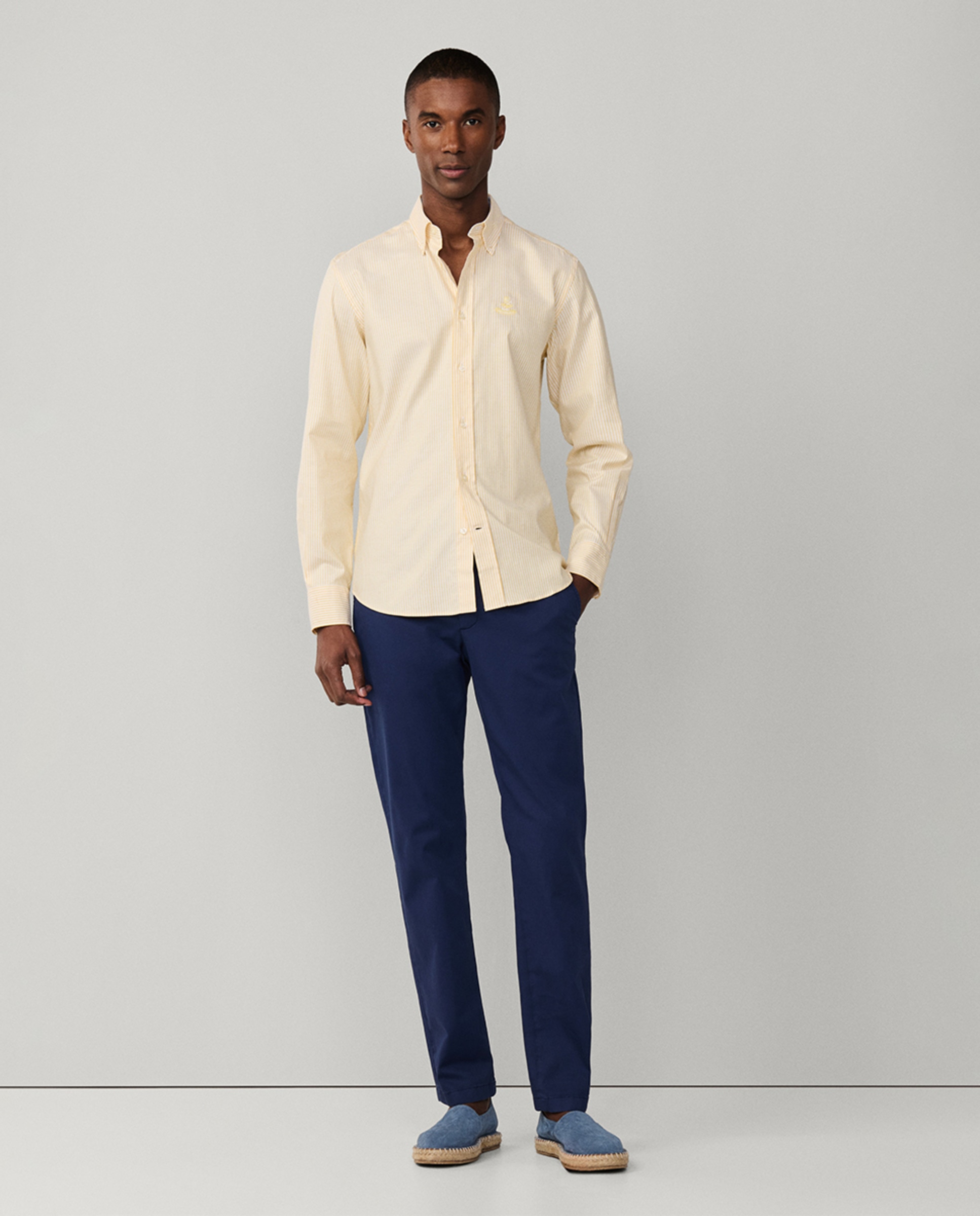 Camisa Oxford Regular Fit às Riscas Amarelo-8