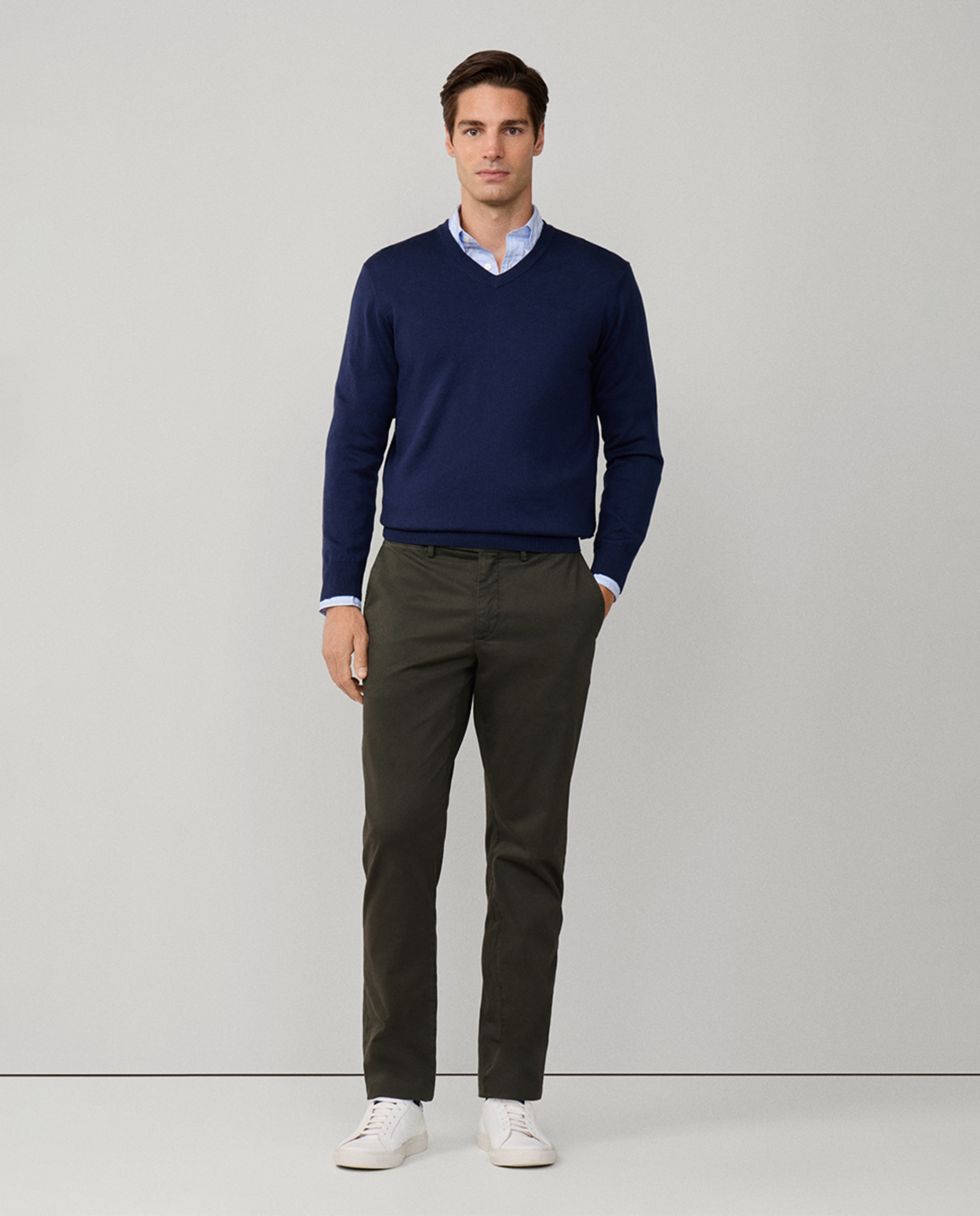 Imagen 8 de Jersey de hombre liso cuello pico - Façonnable - Azul Azul
