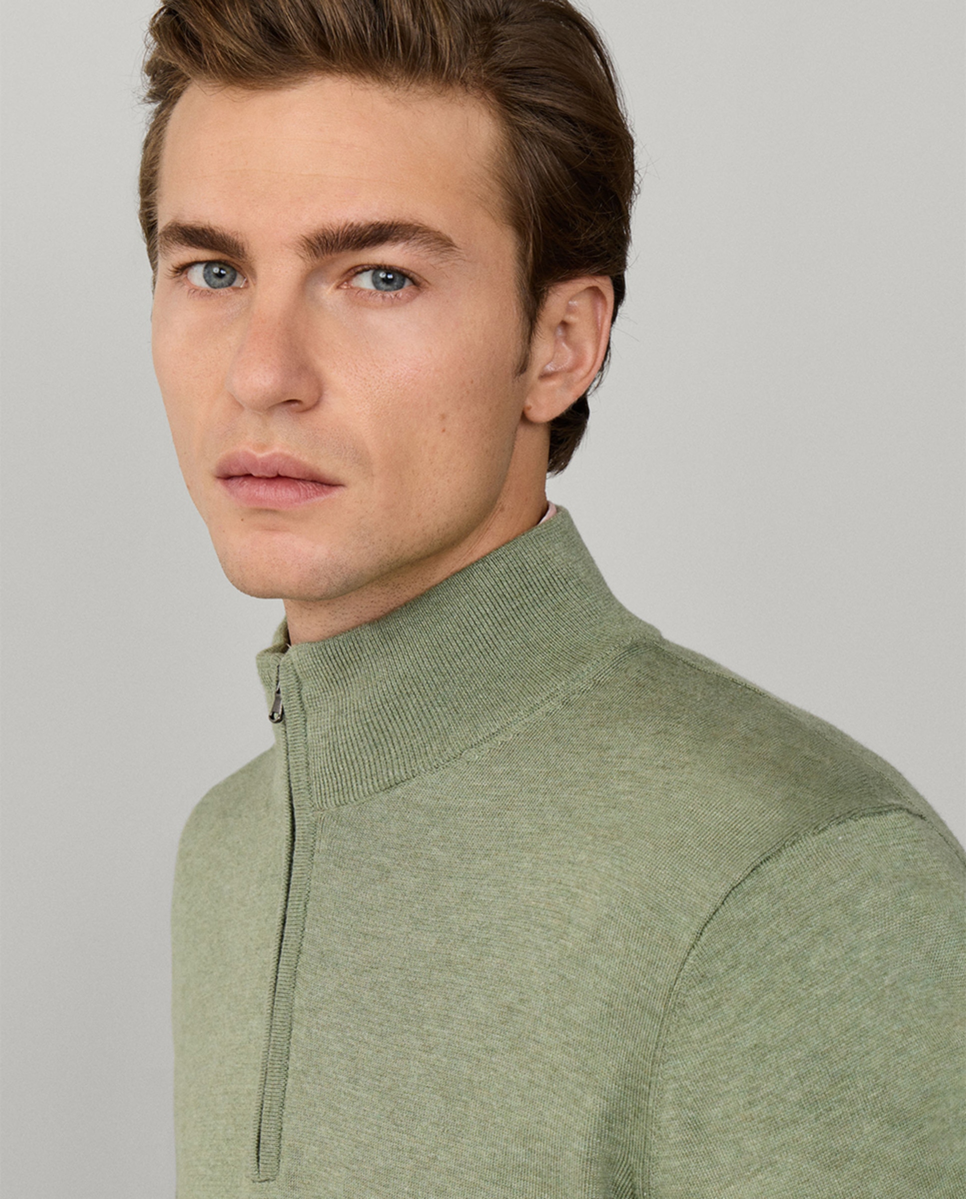 Camisola de Malha Lisa com Meio Fecho de Correr Verde-6