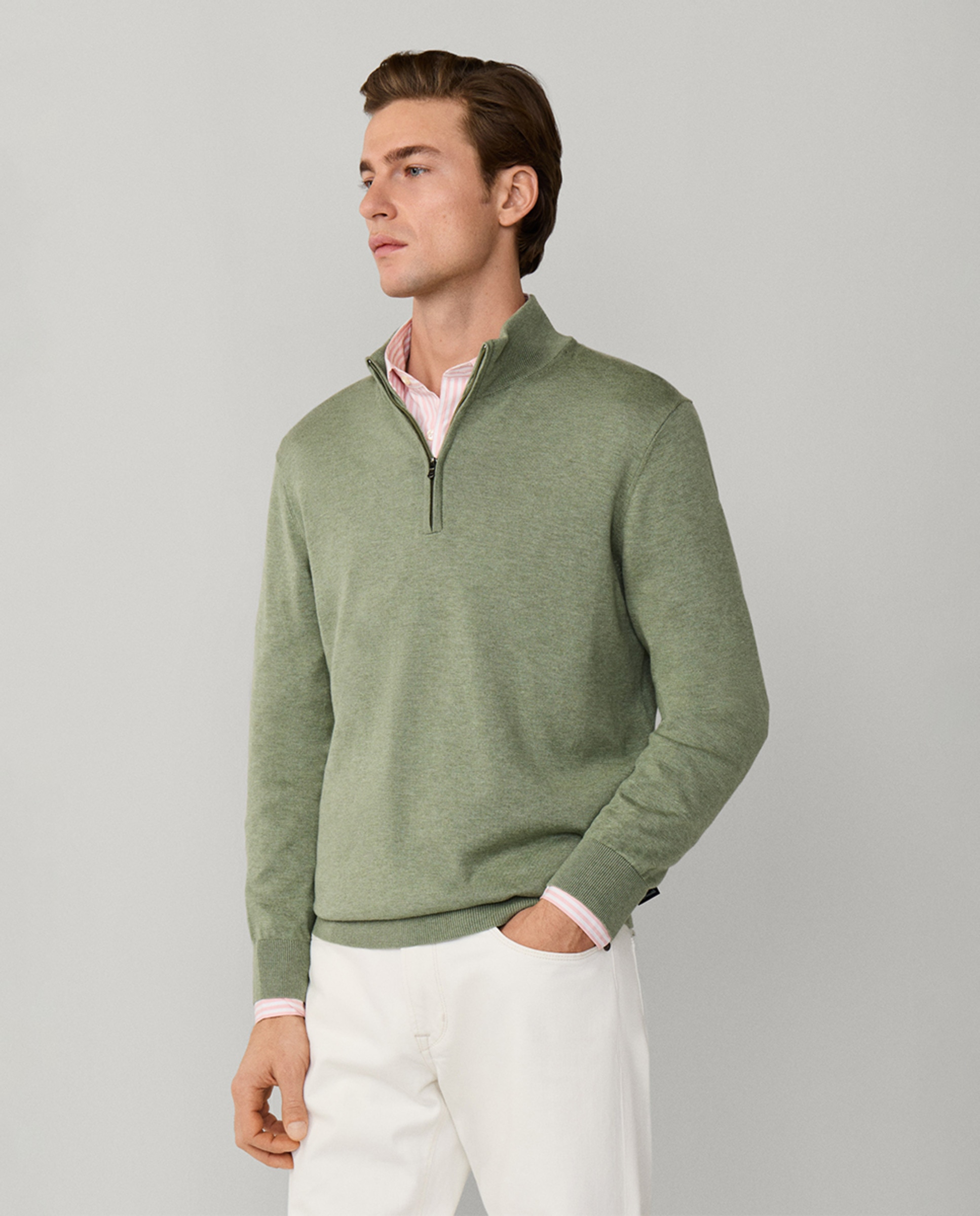 Camisola de Malha Lisa com Meio Fecho de Correr Verde-5