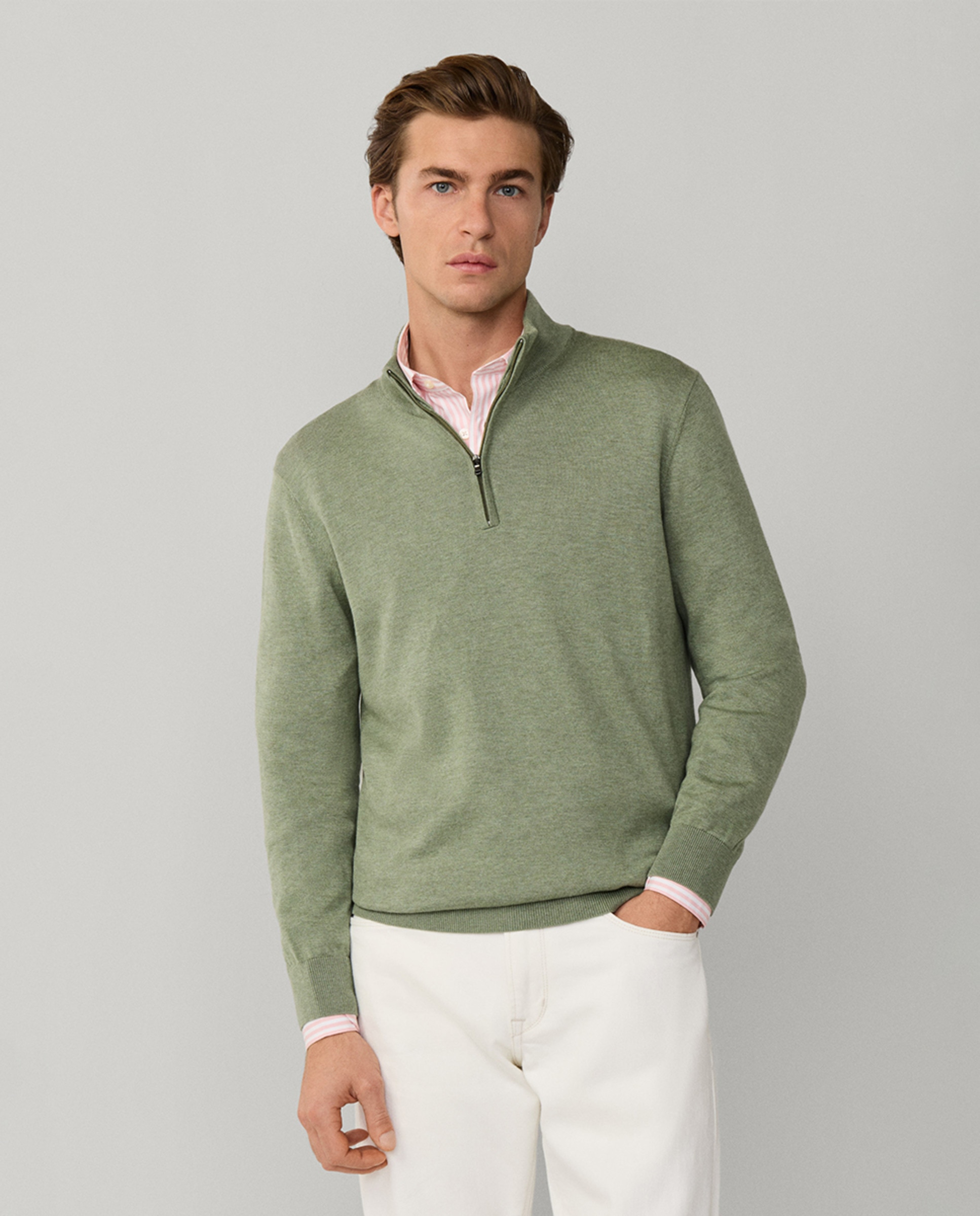 Camisola de Malha Lisa com Meio Fecho de Correr Verde-1