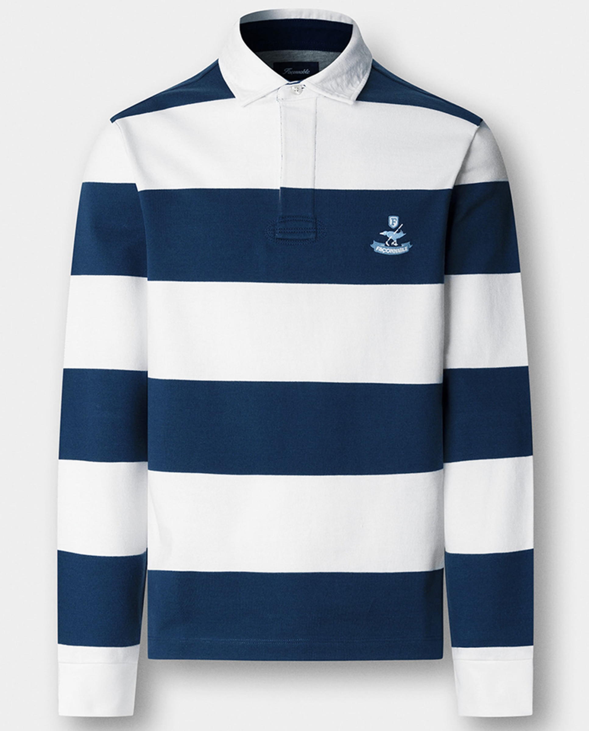 Polo de Rugby às Riscas com Manga Comprida Branco-7