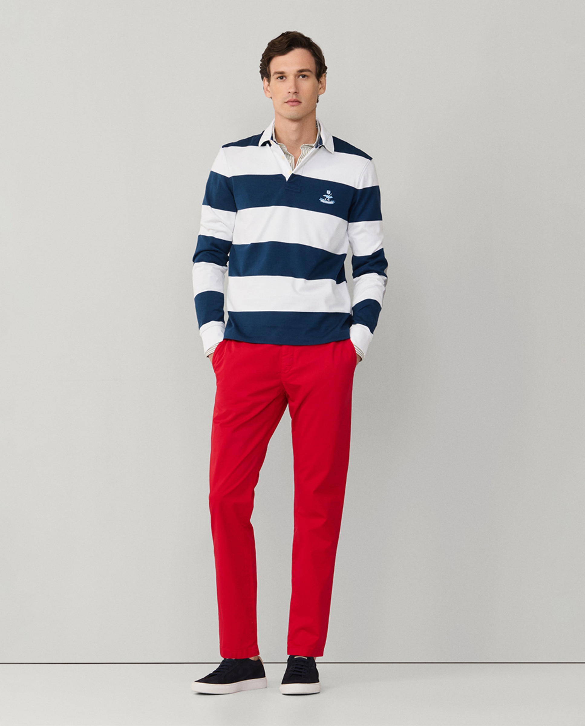 Polo de Rugby às Riscas com Manga Comprida Branco-9