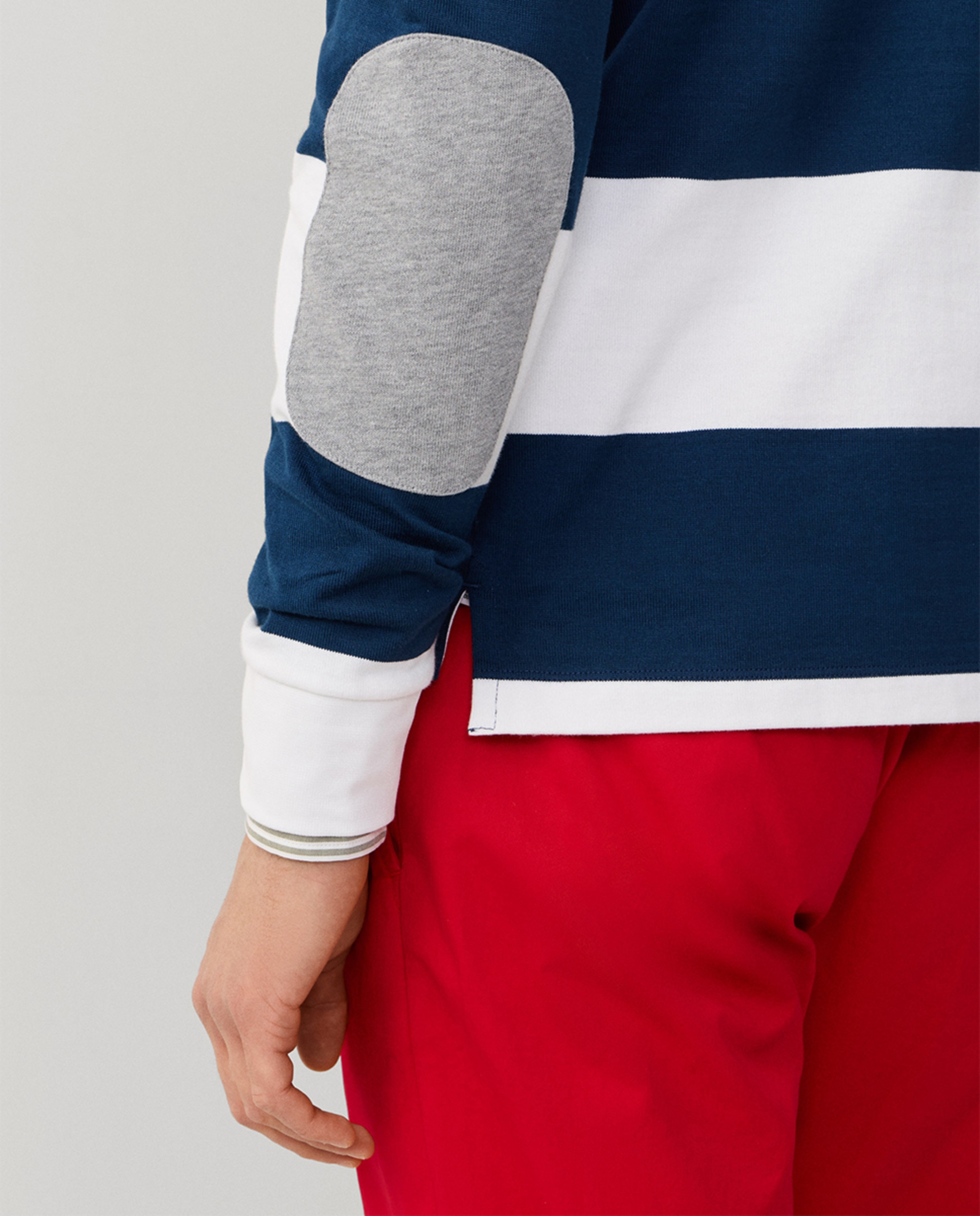 Polo de Rugby às Riscas com Manga Comprida Branco-6