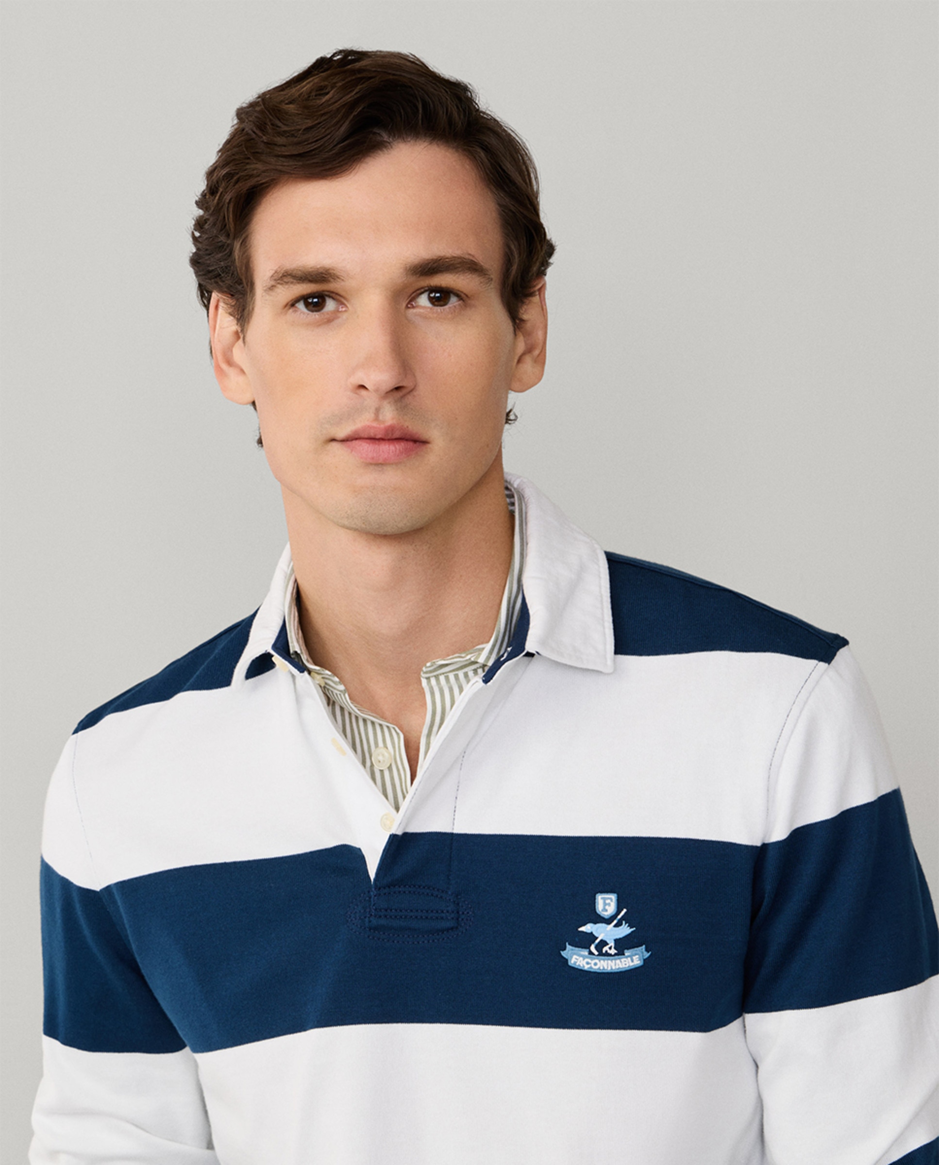 Polo de Rugby às Riscas com Manga Comprida Branco-3