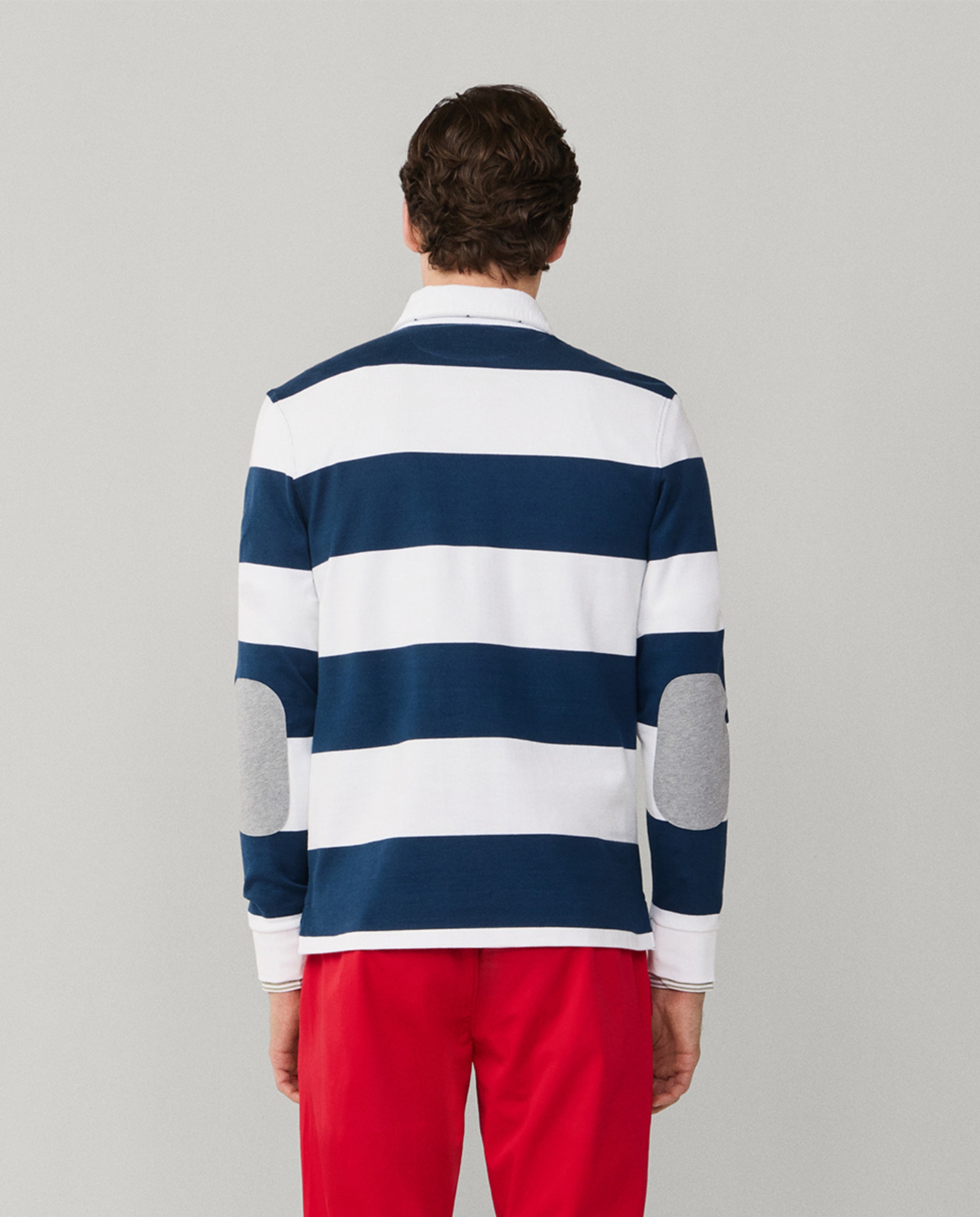 Polo de Rugby às Riscas com Manga Comprida Branco-2