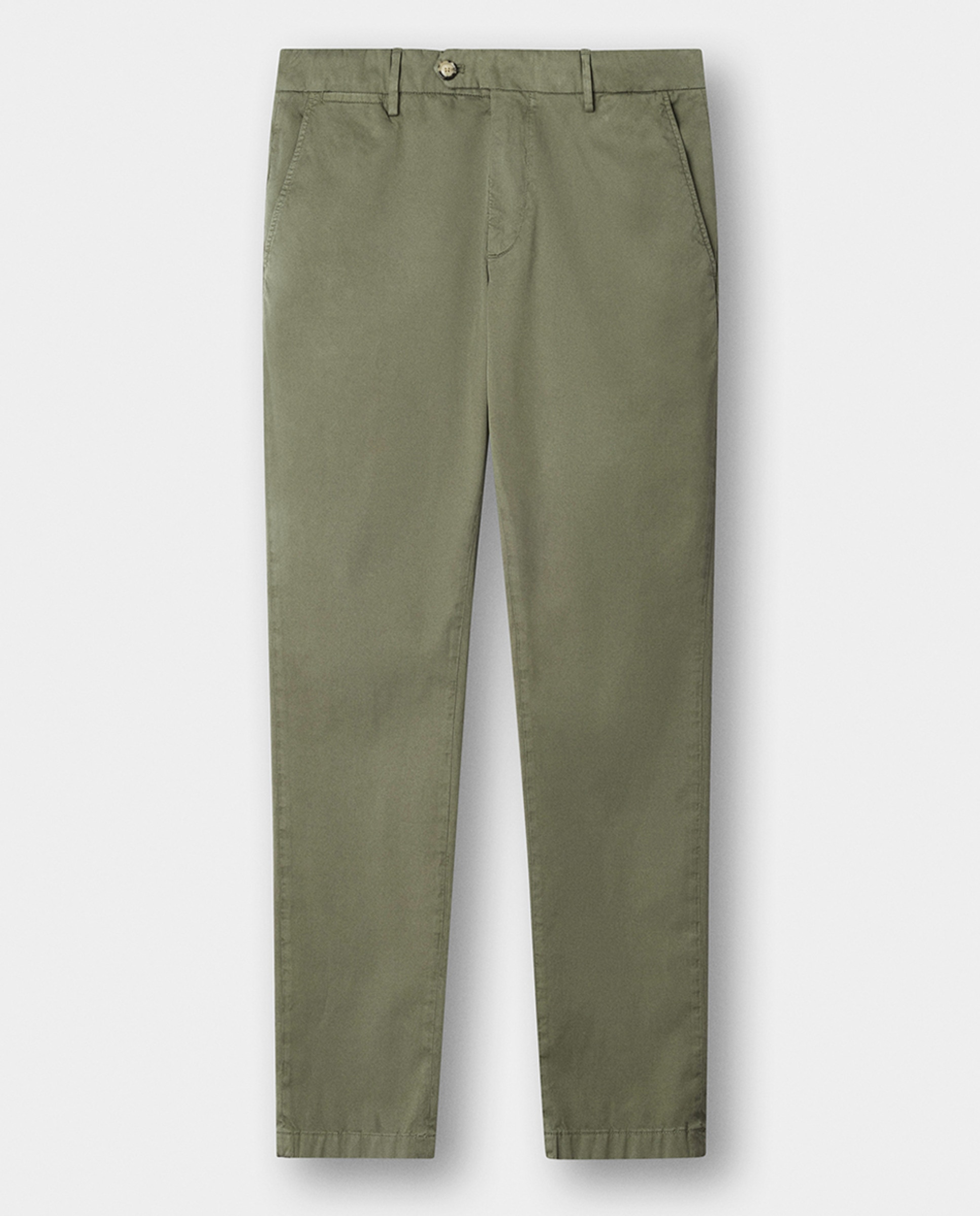 Calças Chino Classic Fit com Algodão Elástico Verde-7