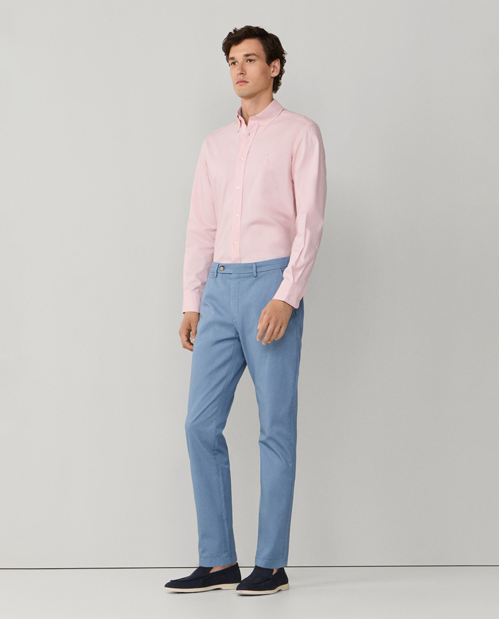 Imagen 6 de Pantalón chino de hombre de algodón texturizado regular fit - Façonnable - Azul Azul