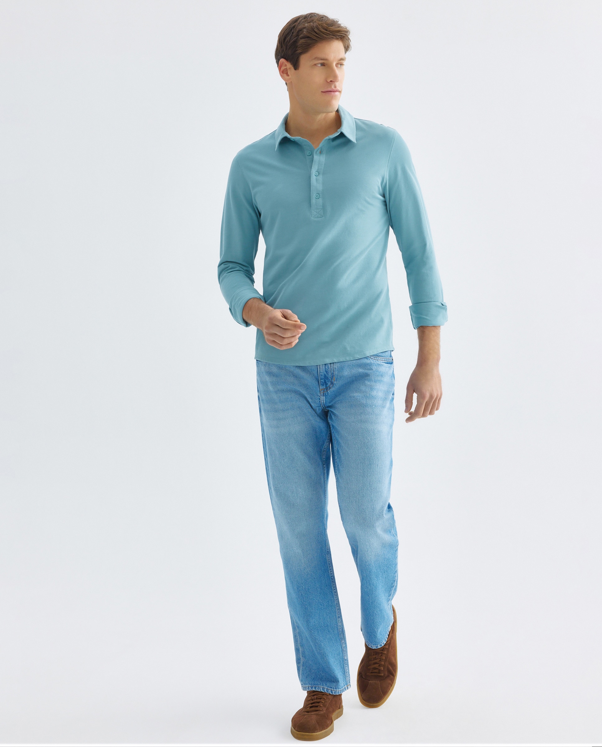 Polo de hombre pique polera liso 450 Turquesa-2