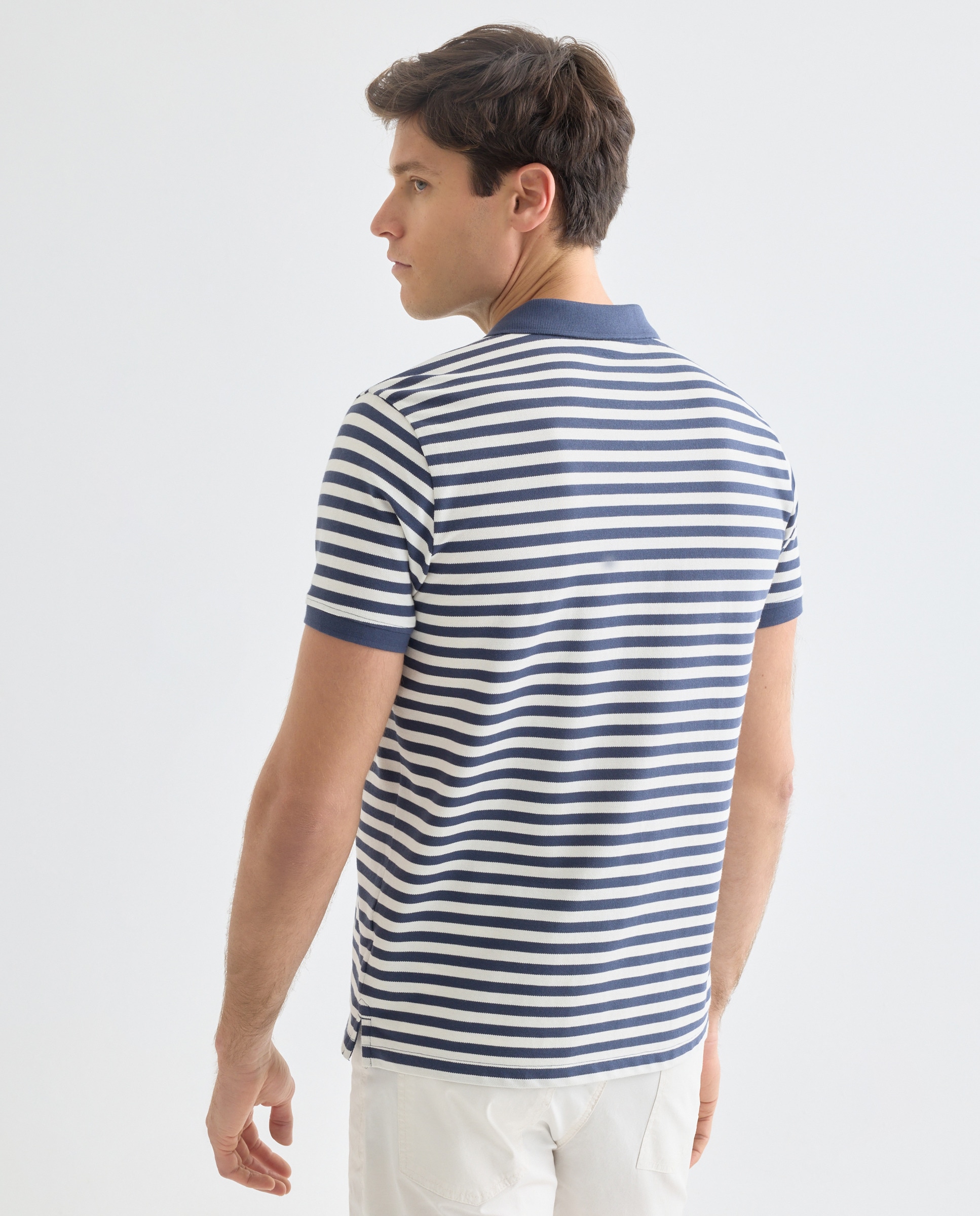 Polo de hombre manga corta raya fina Azul marino-3