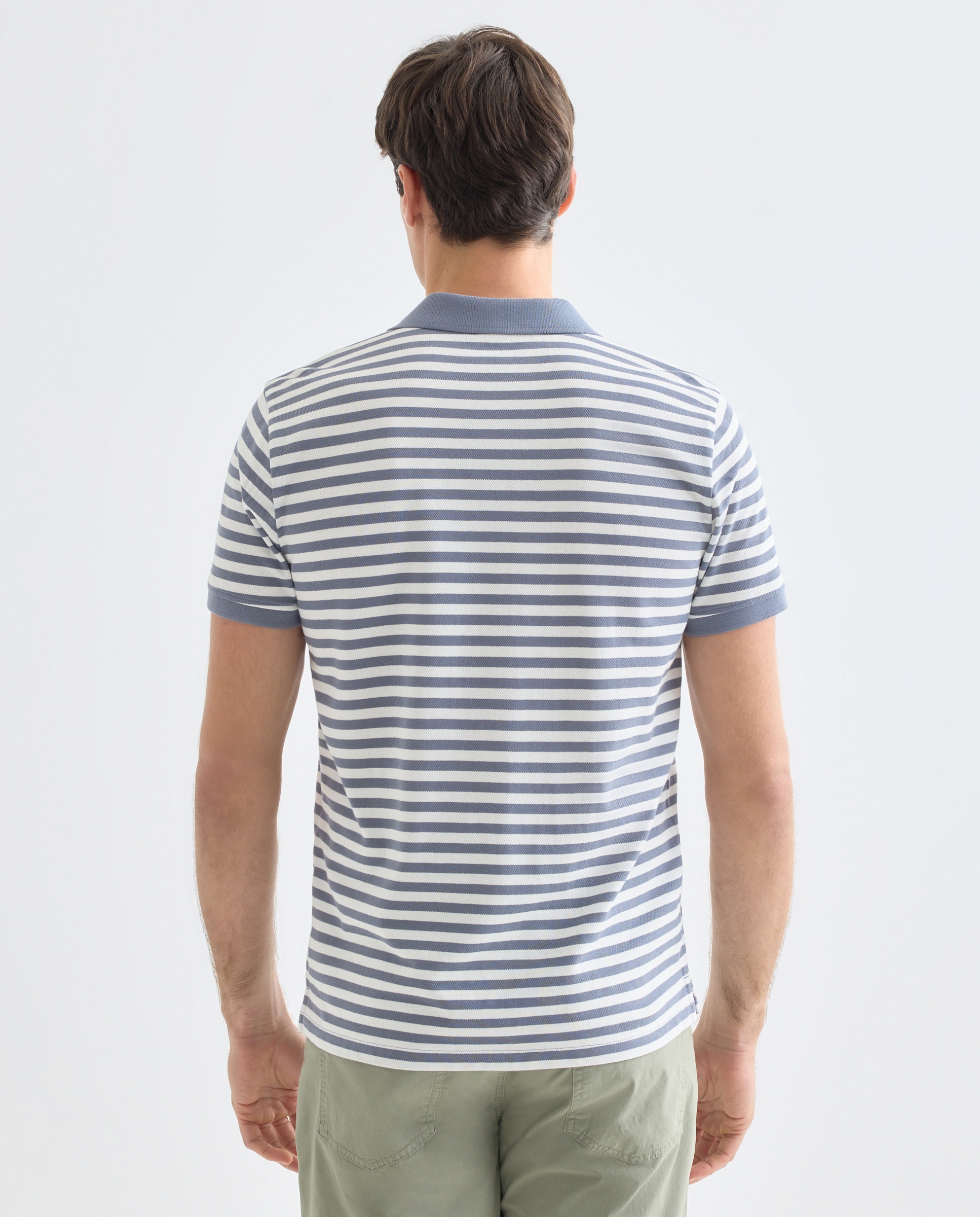 Polo de hombre manga corta raya fina 400 Azul-3