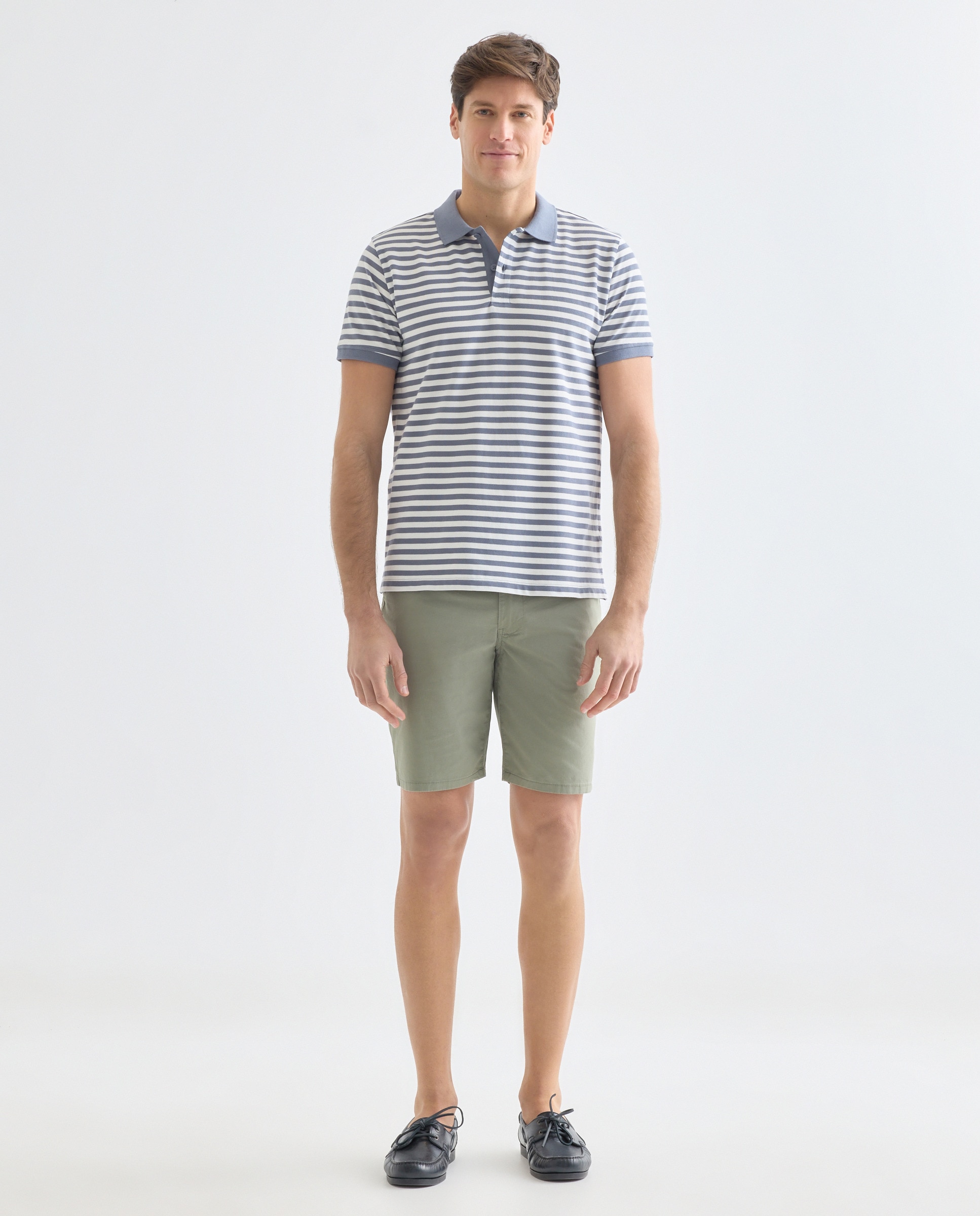 Polo de hombre manga corta raya fina 400 Azul-2