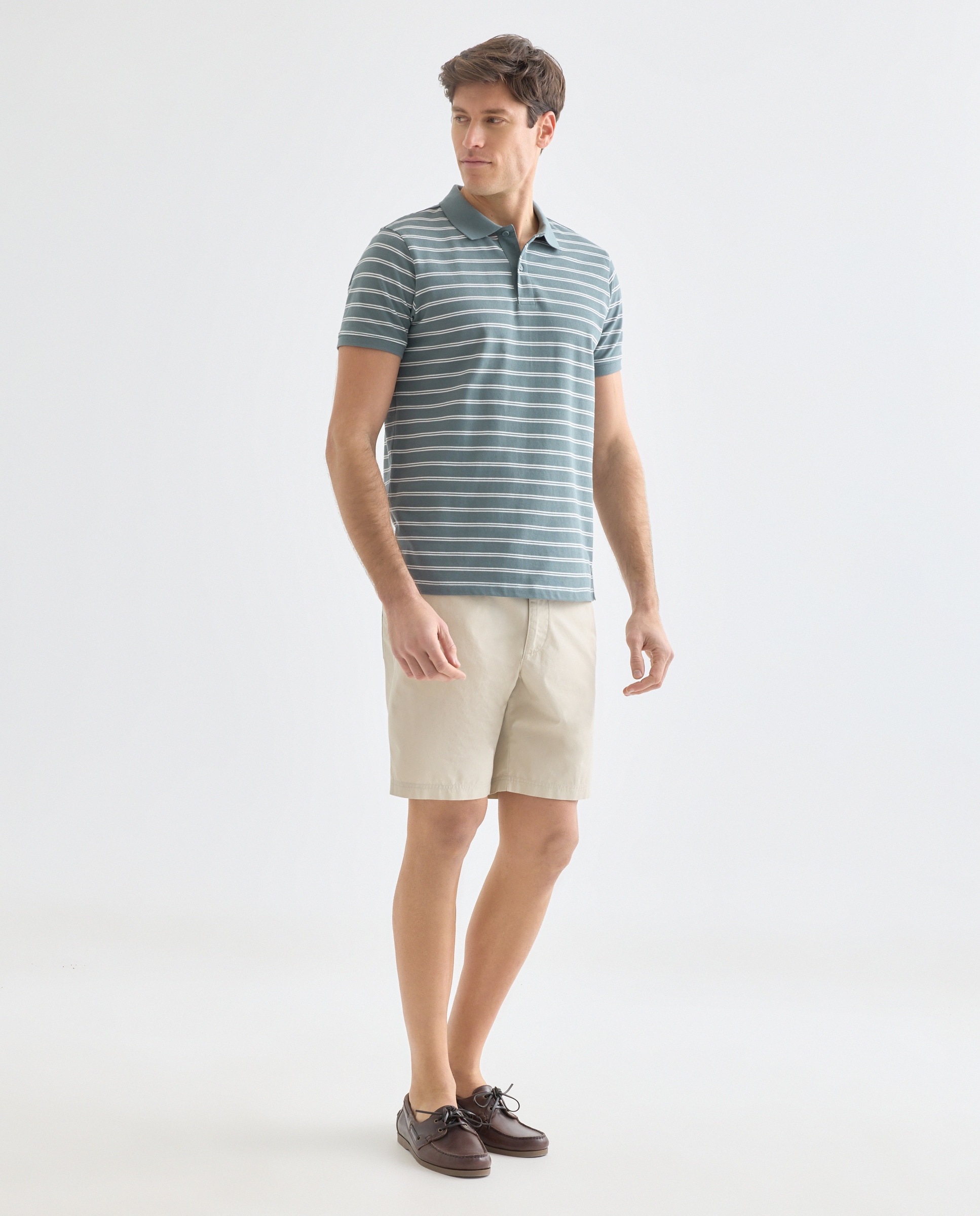 Polo de hombre manga corta raya fina 530 Verde oscuro-2
