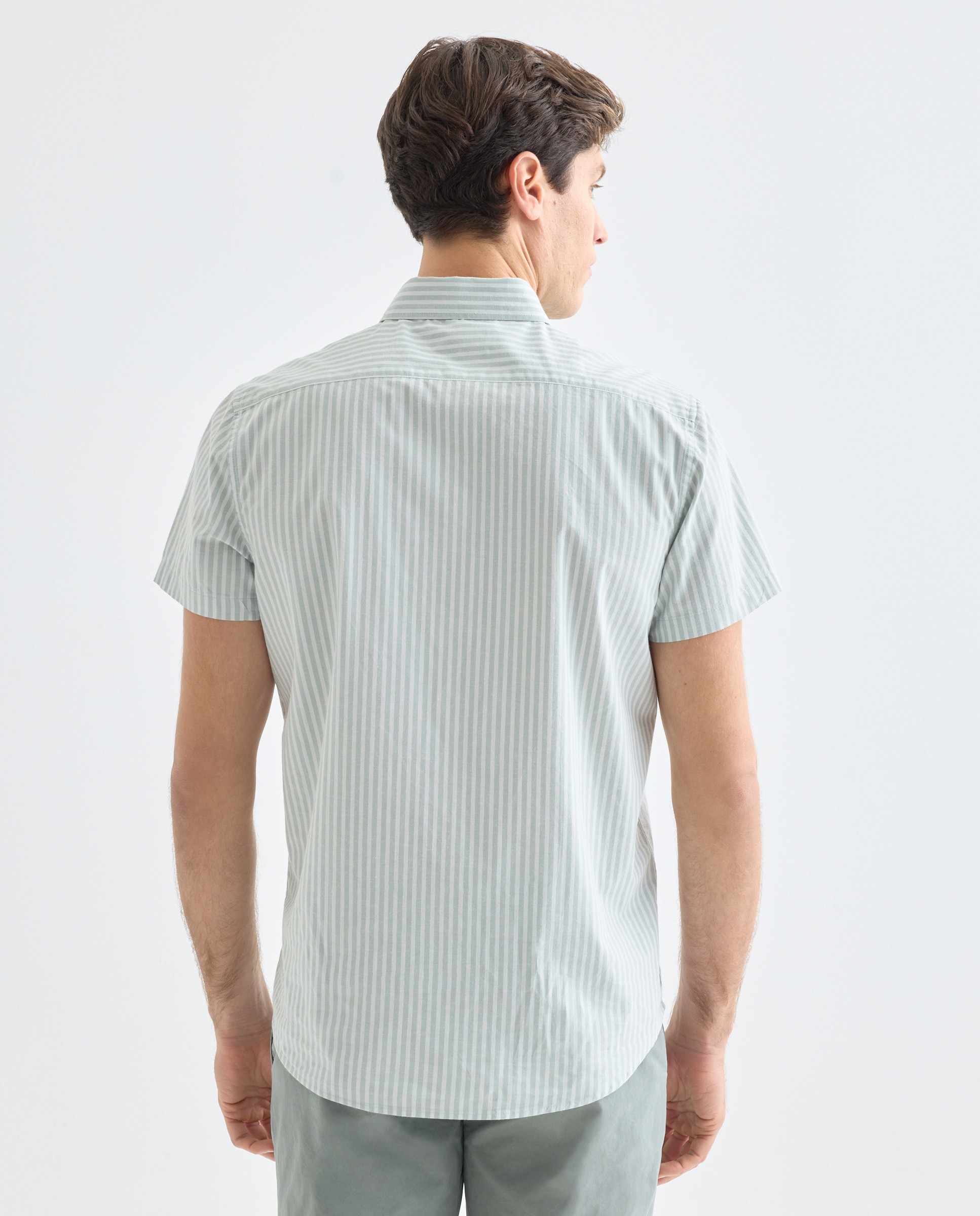 Camisa sport manga corta hombre popelín Verde claro-3