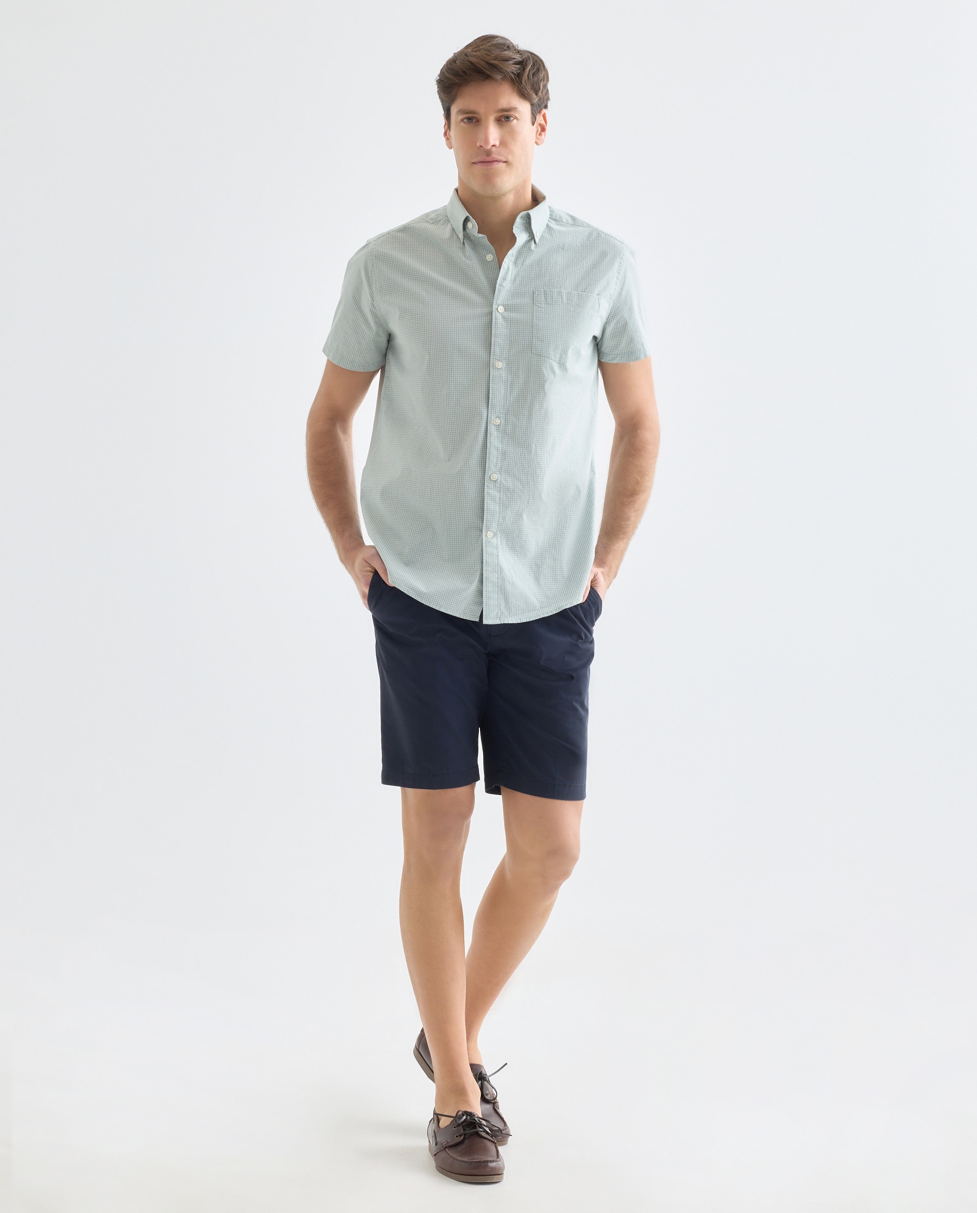 Camisa sport manga corta hombre popelín 510 Verde claro-2