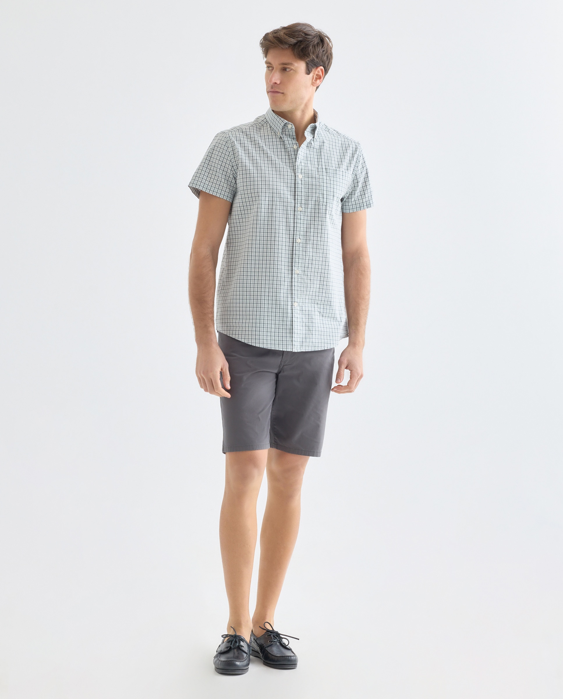 Camisa sport manga corta hombre popelín 510 Verde claro-2