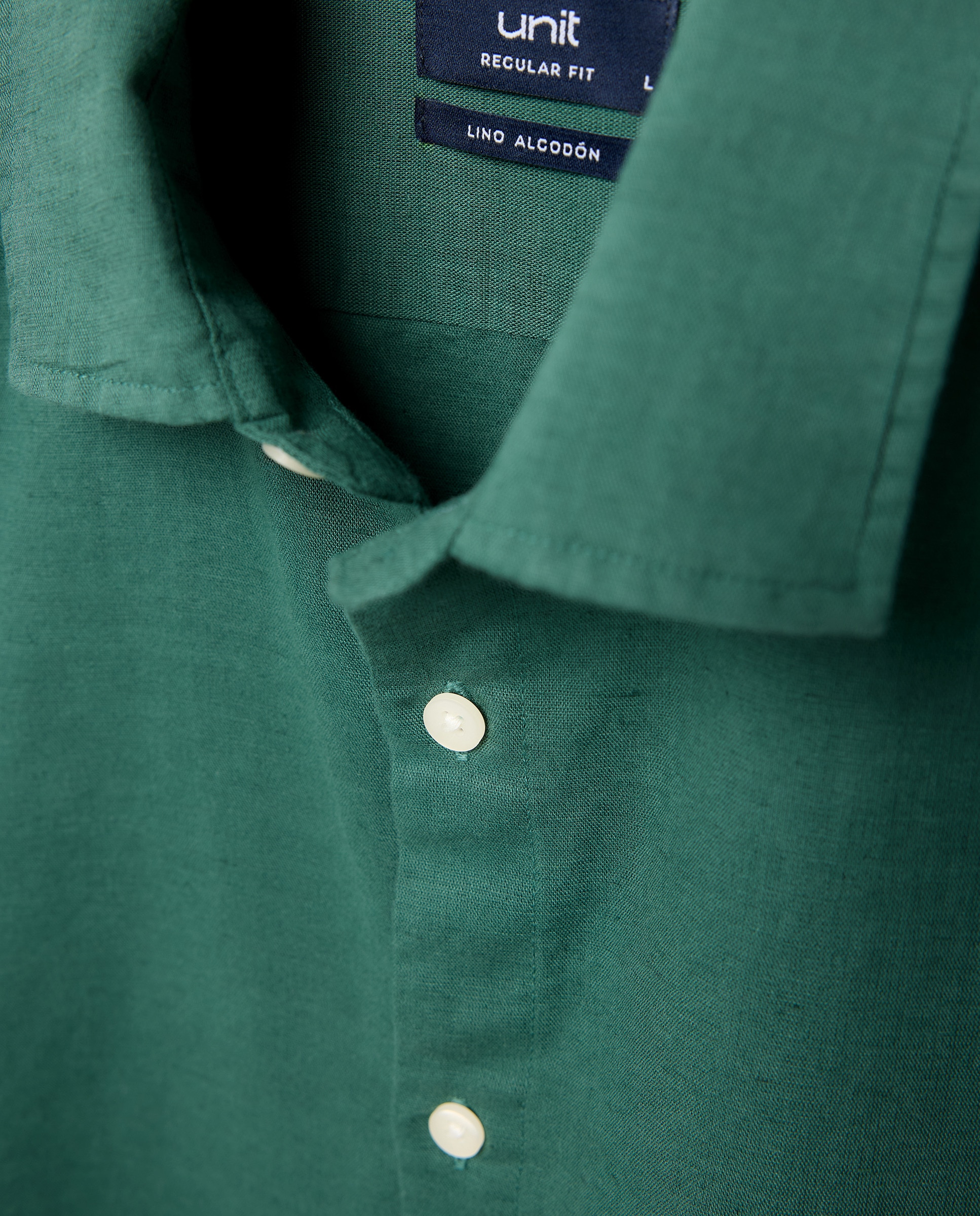 Camisa sport manga corta hombre con lino 500 VERDE-5