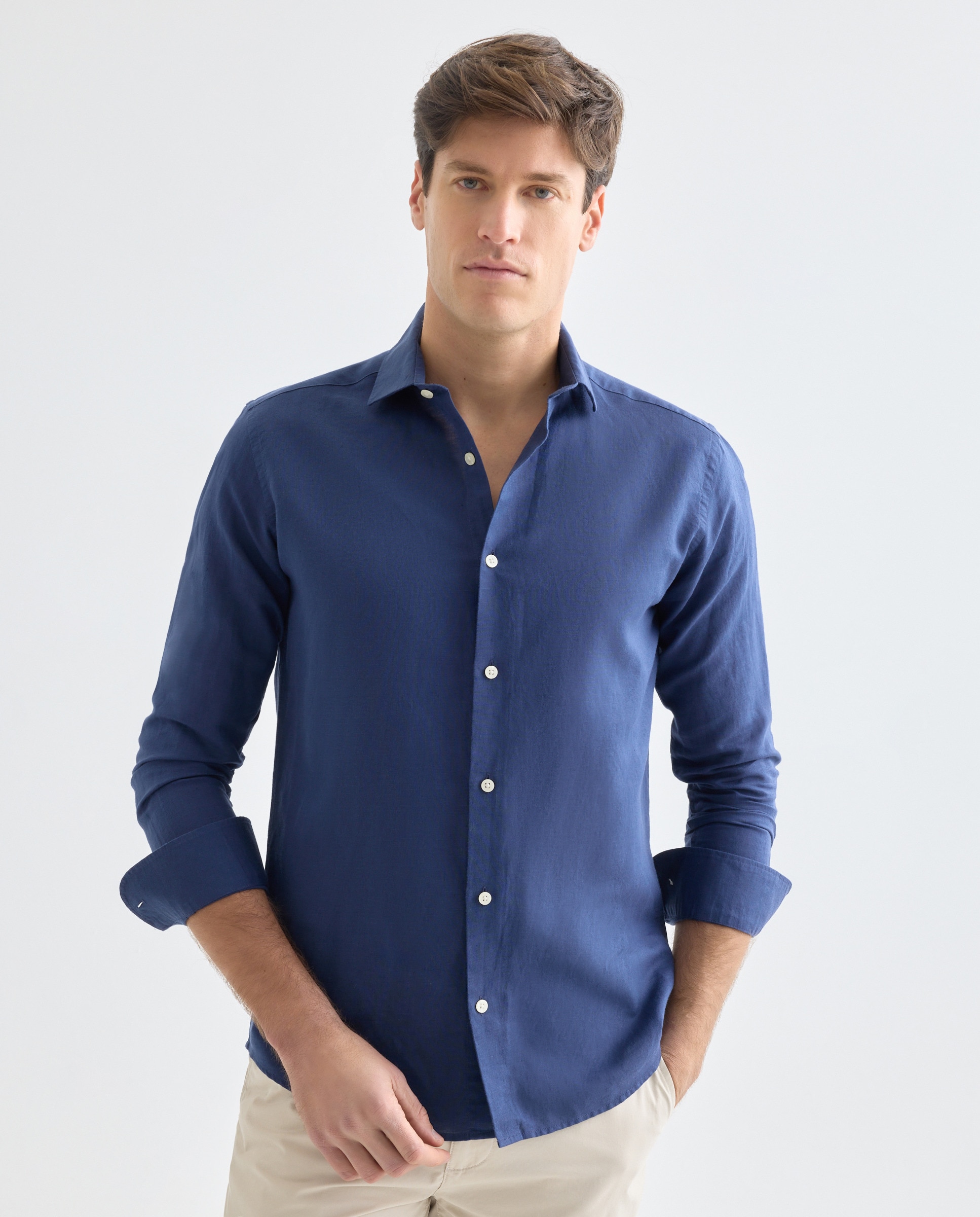 Imagen 0 de Camisa sport hombre lino y algodón lisa