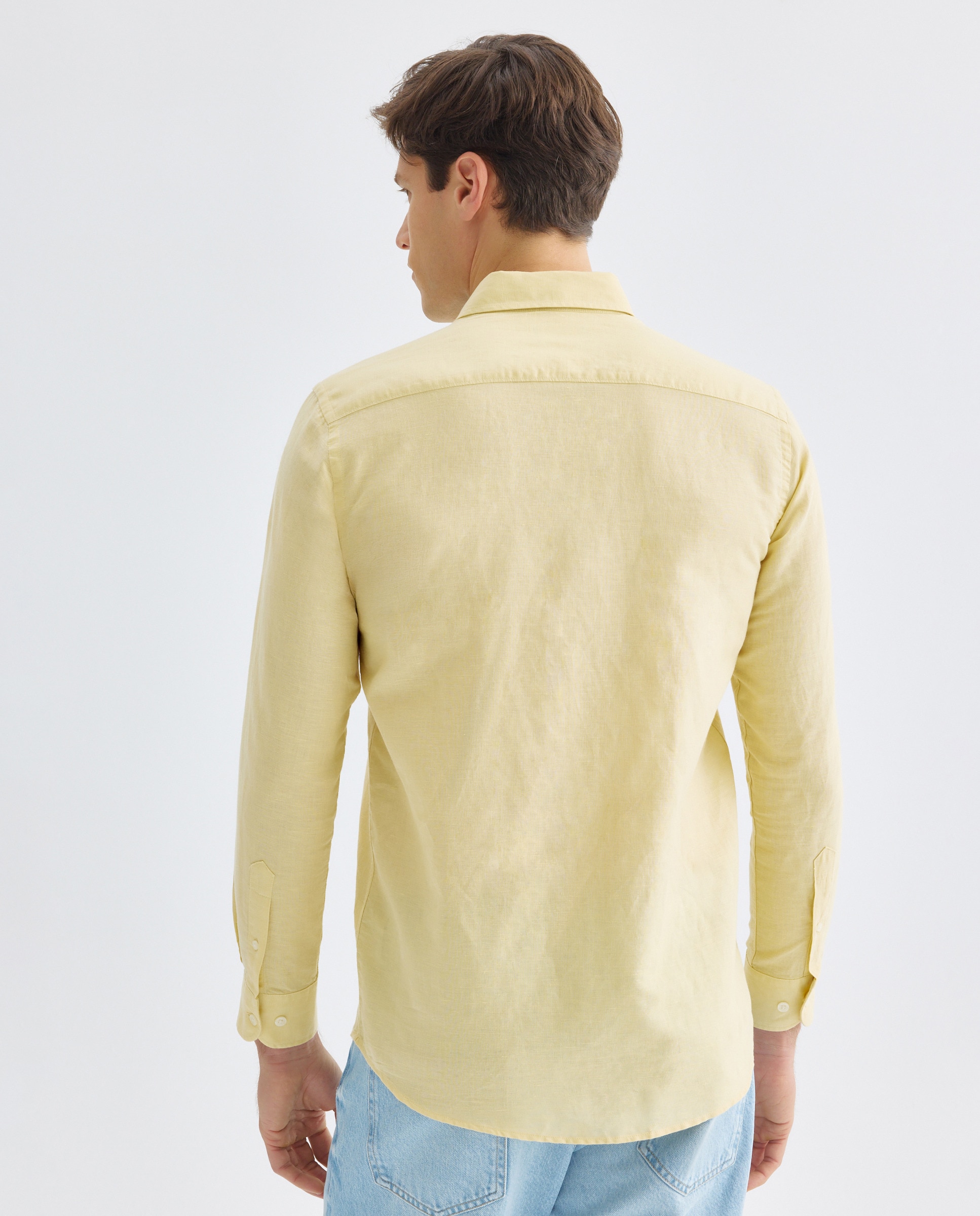 Camisa sport hombre lino y algodón lisa 310 Amarillo claro-3