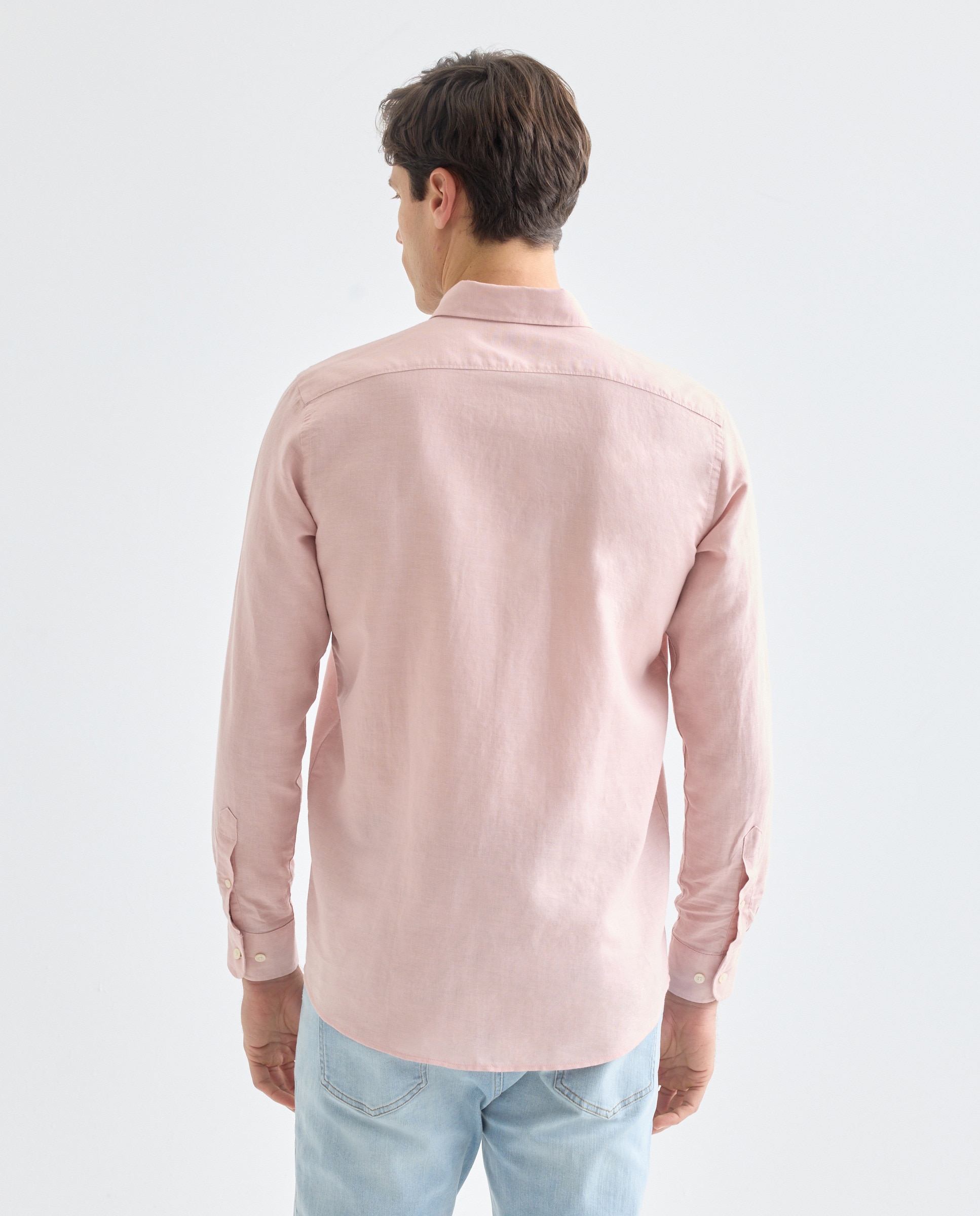 Camisa sport hombre lino y algodon lisa 220 Rosa palo-3