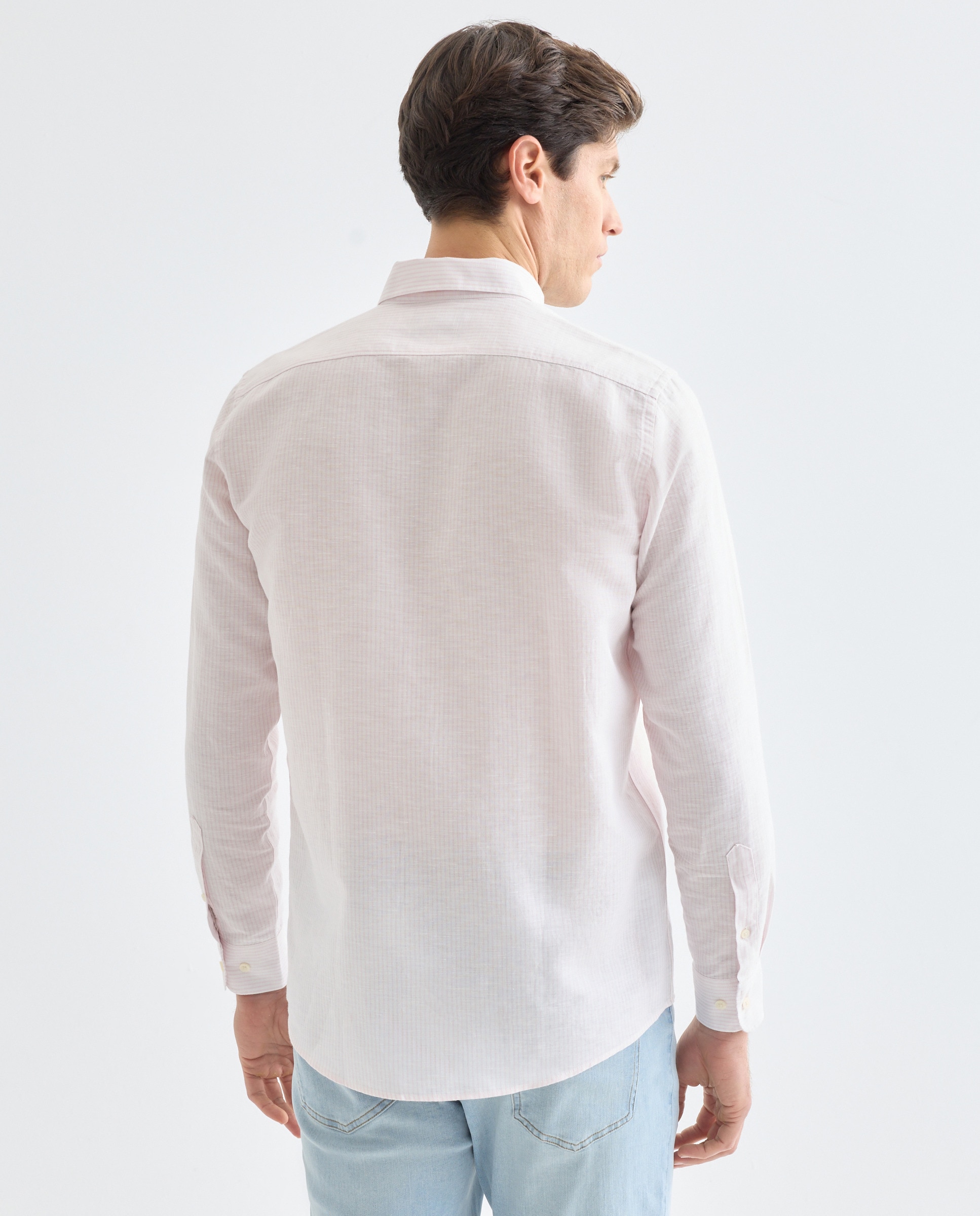Camisa sport hombre lino y algodon rayas 200 Rosa-3
