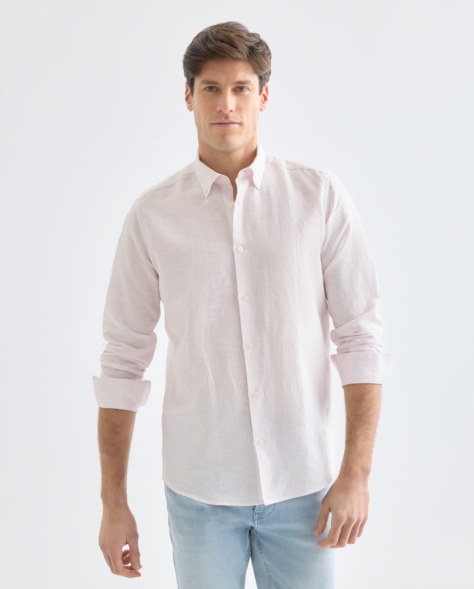 Imagen 0 de Camisa sport hombre lino y algodon rayas