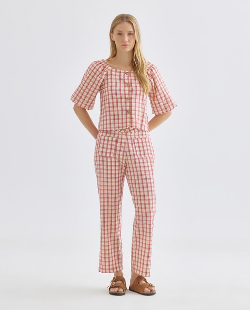 Imagen 0 de Pantalón de mujer recto de cuadros total look