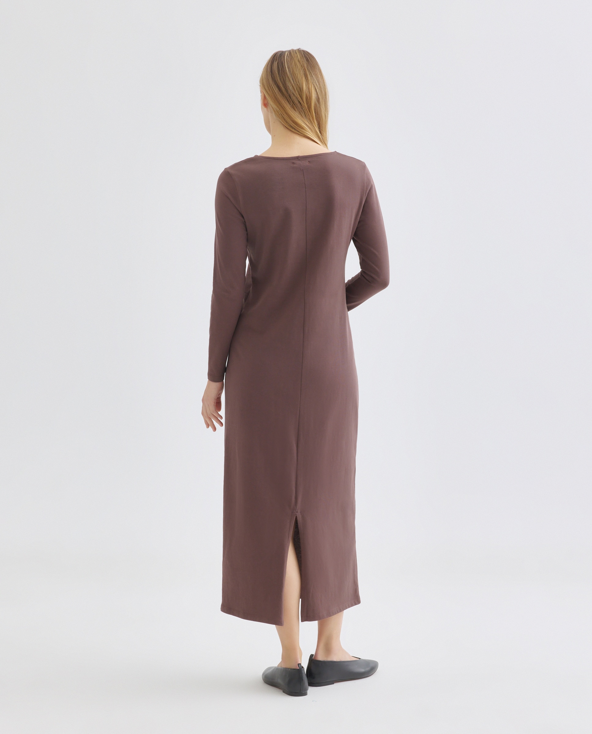 Vestido de mujer de algodón manga larga y nudo 700 Marrón-3